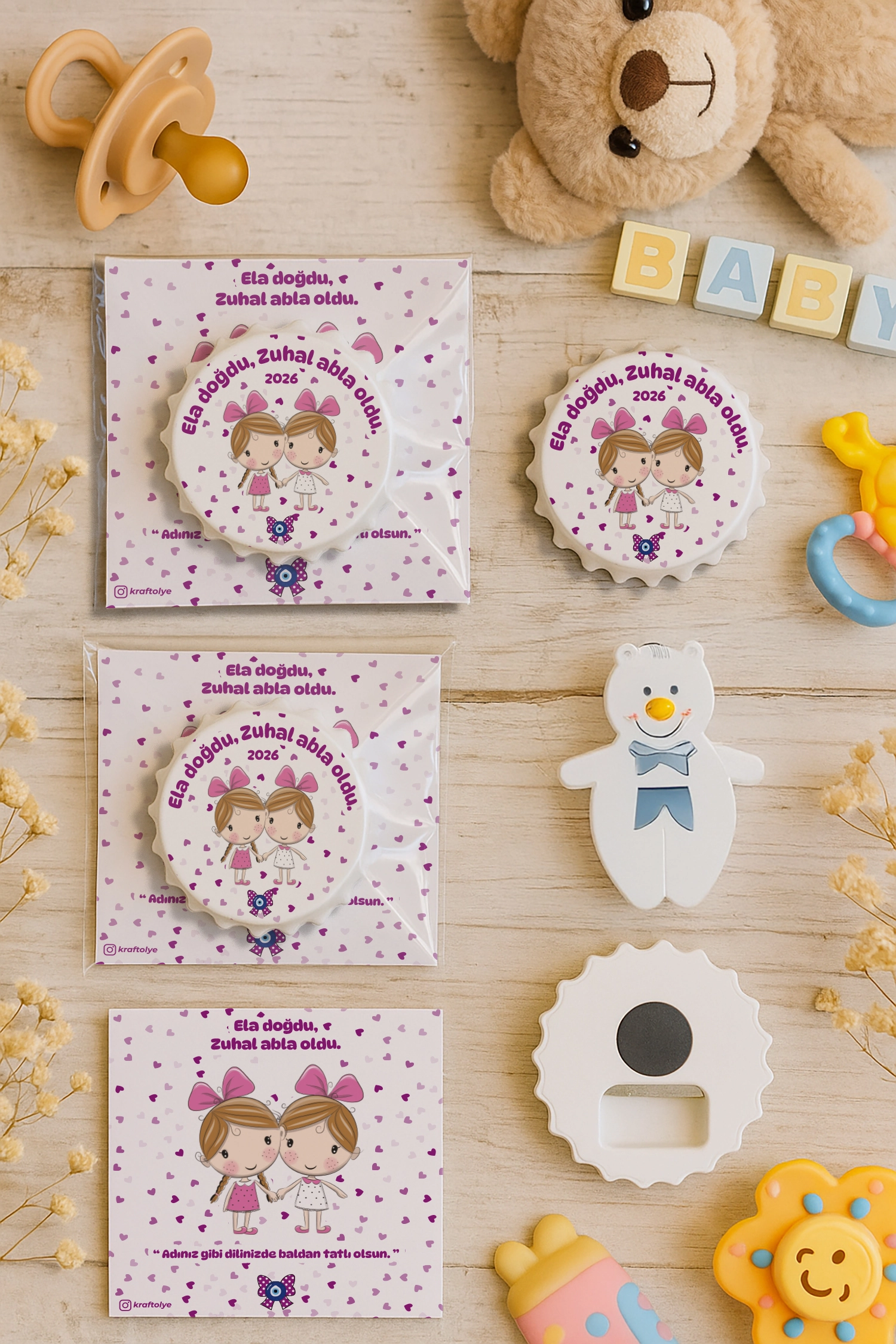 Abla Kız Kardeş Temalı Kartlı Kapak Açacak Magnet