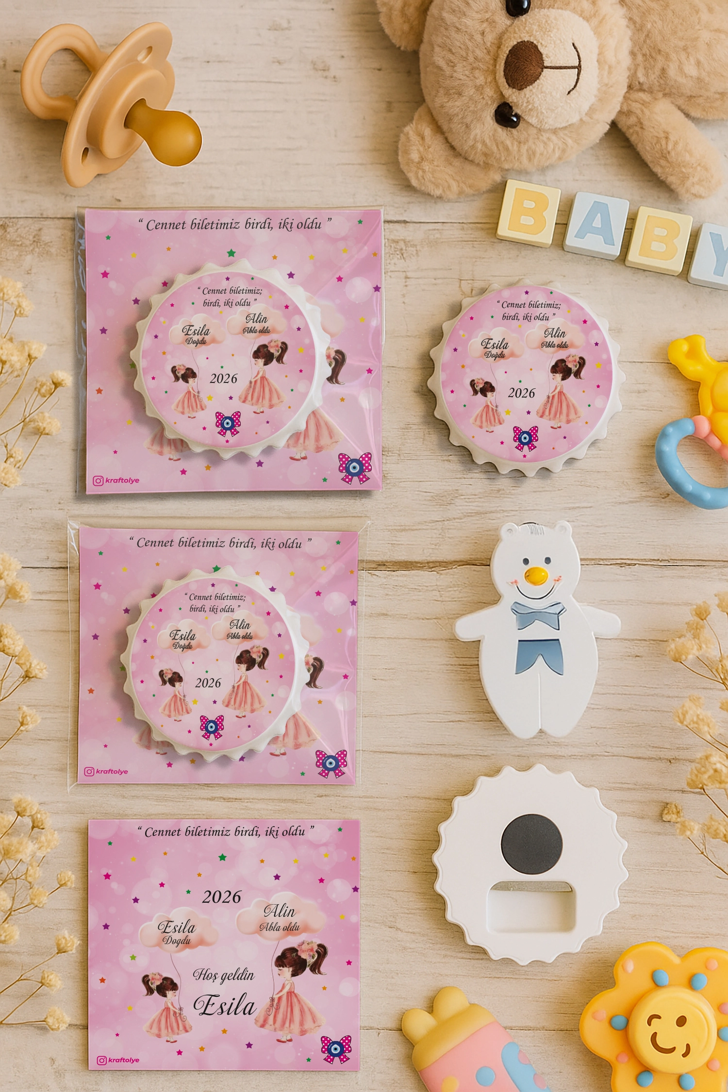 Abla Kız Kardeş Temalı Kartlı Kapak Açacak Magnet