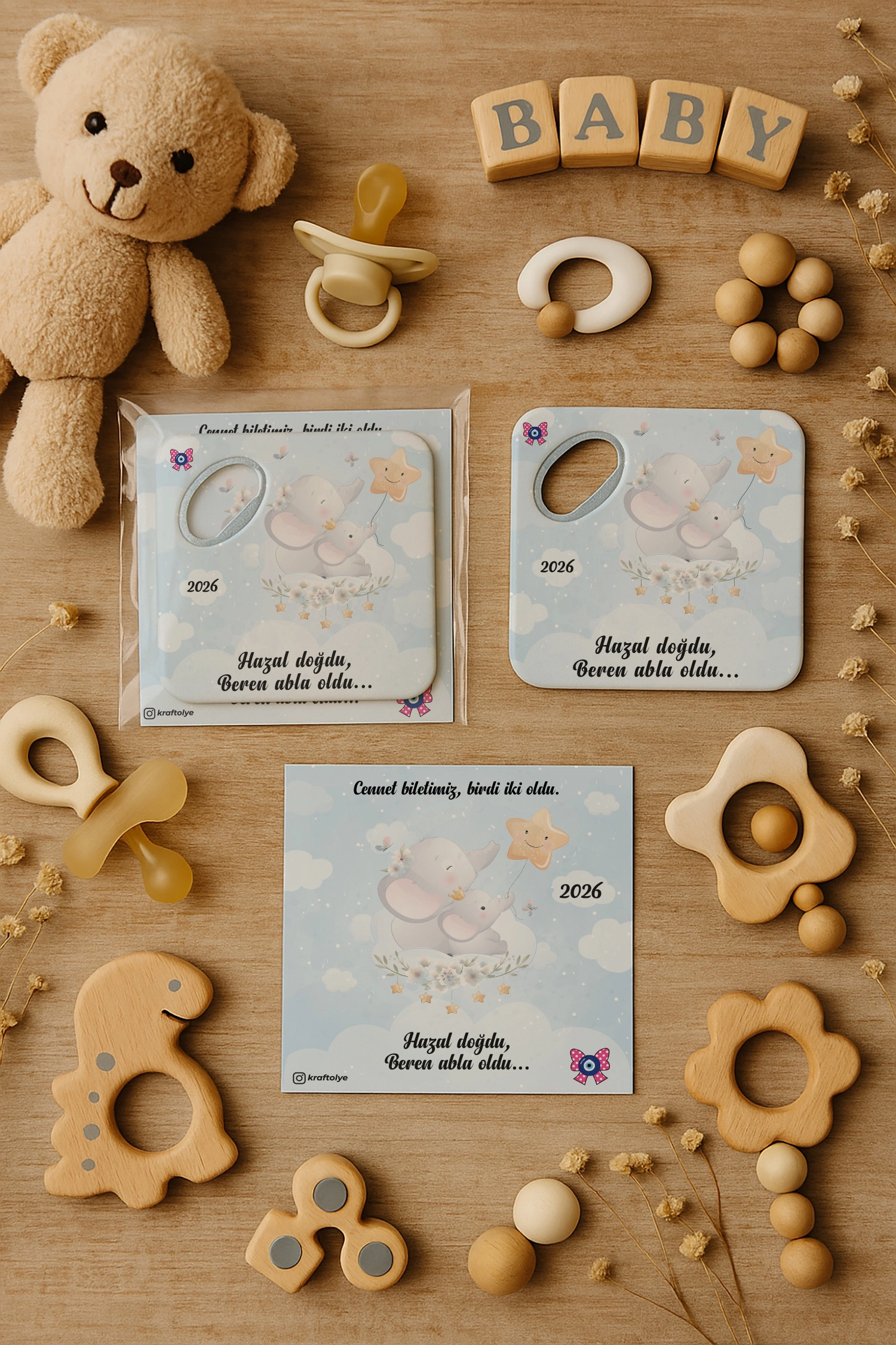 Abla Kız Kardeş Temalı Kartlı Kare Açacak Magnet