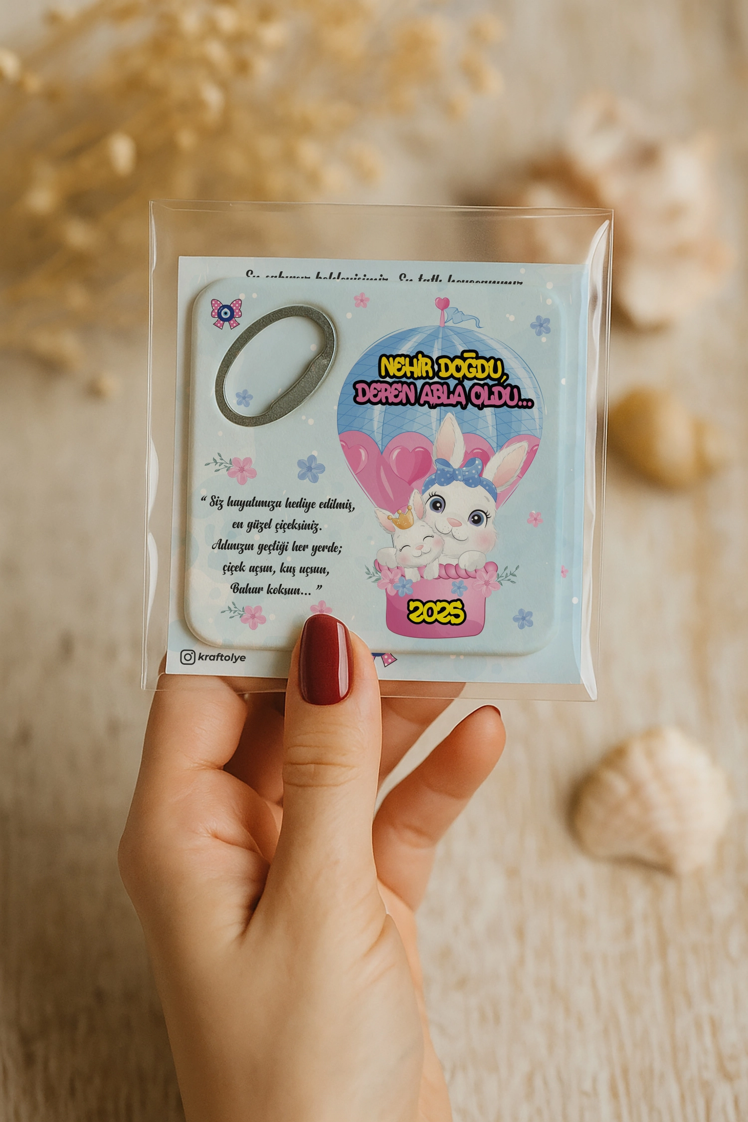 Abla Kız Kardeş Temalı Kartlı Kare Açacak Magnet