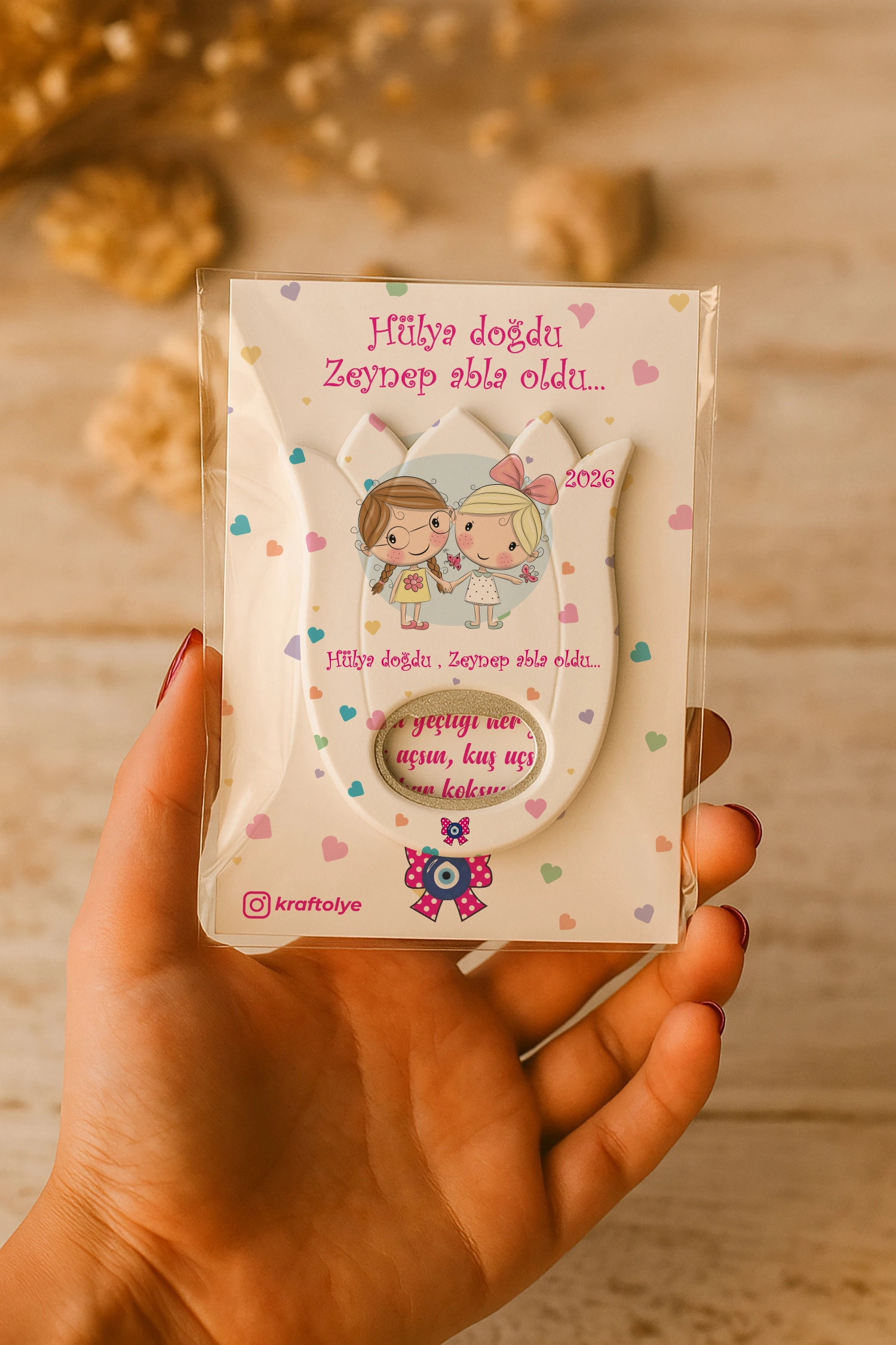 Abla Kız Kardeş Temalı Kartlı Lale Açacak Magnet