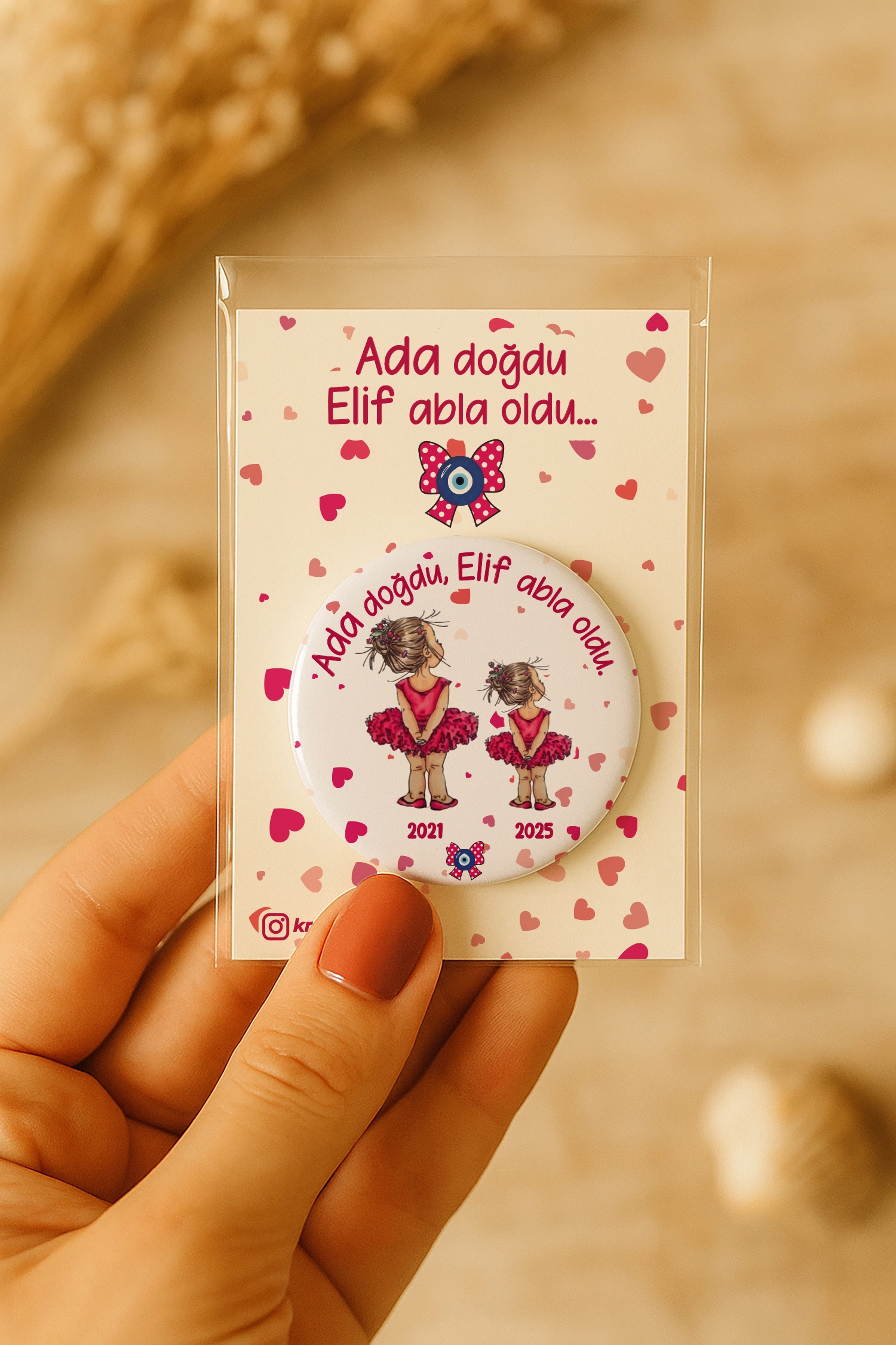 Abla Kız Kardeş Temalı Kartlı Metal Açacak Magnet
