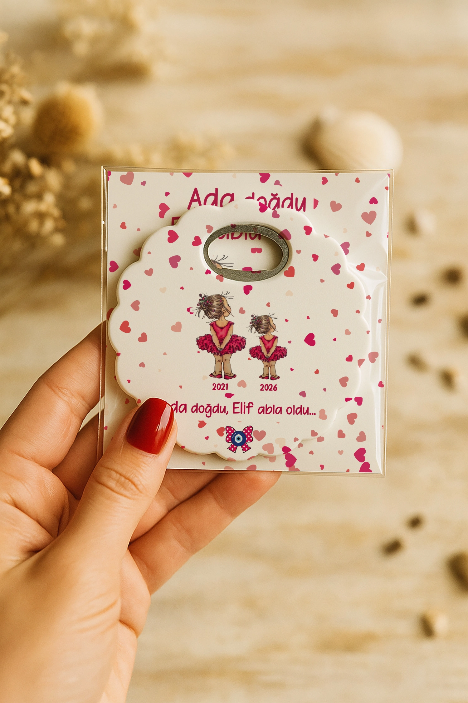 Abla Kız Kardeş Temalı Kartlı Papatya Açacak Magnet