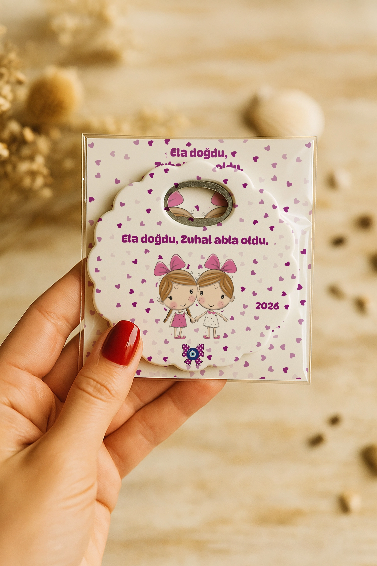 Abla Kız Kardeş Temalı Kartlı Papatya Açacak Magnet