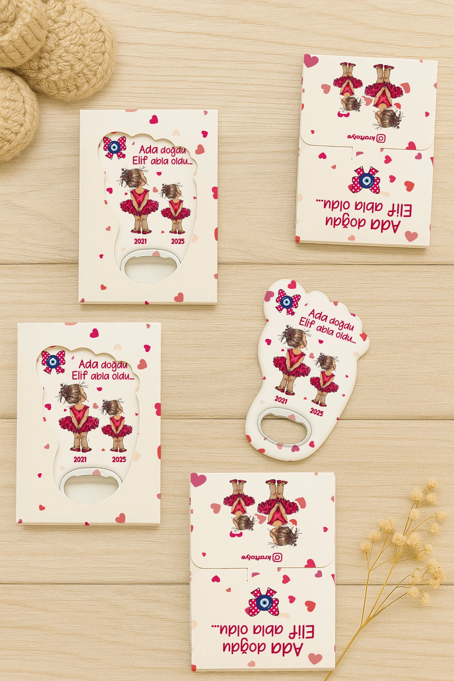 Abla Kız Kardeş Temalı Kutulu Ayak İzi Açacak Magnet