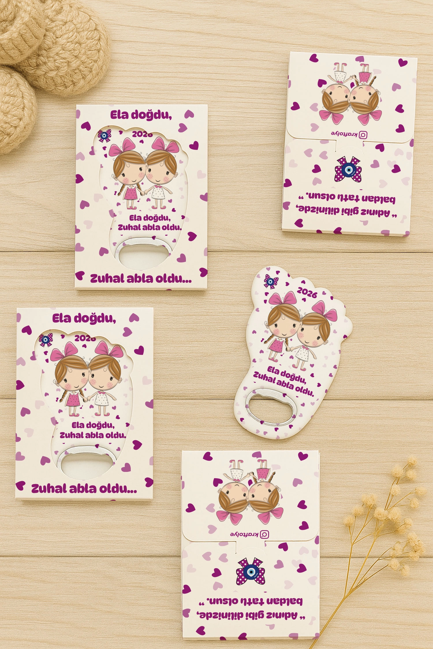 Abla Kız Kardeş Temalı Kutulu Ayak İzi Açacak Magnet