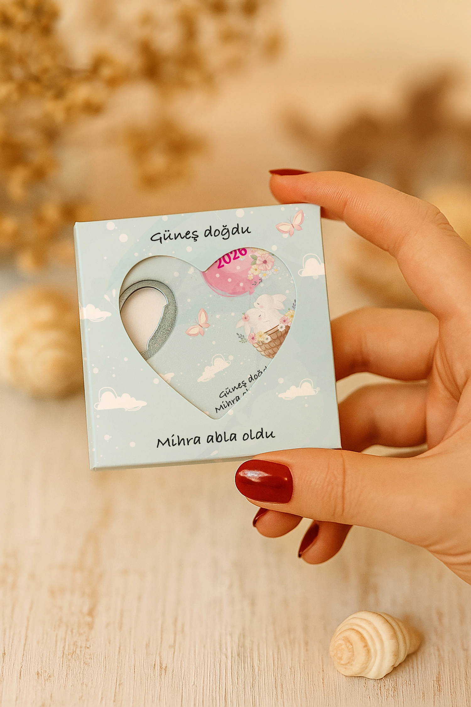 Abla Kız Kardeş Temalı Kutulu Kalp Açacak Magnet