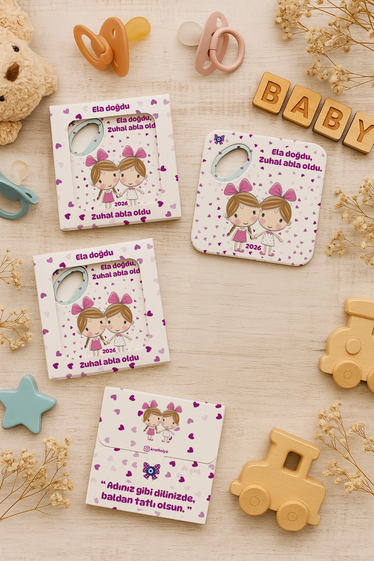 Abla Kız Kardeş Temalı Kutulu Kare Açacak Magnet