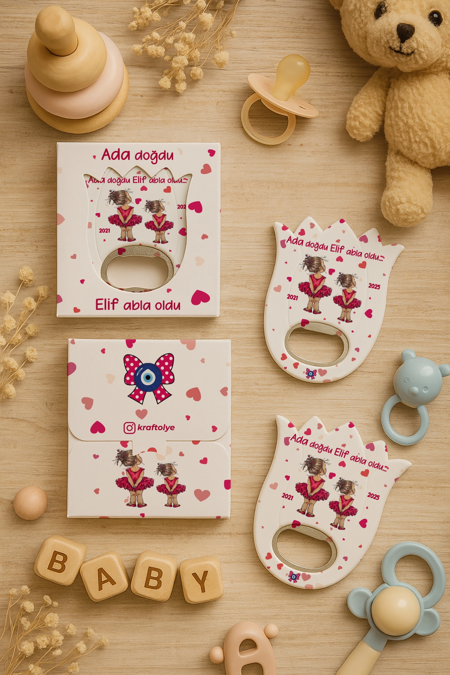 Abla Kız Kardeş Temalı Kutulu Lale Açacak Magnet