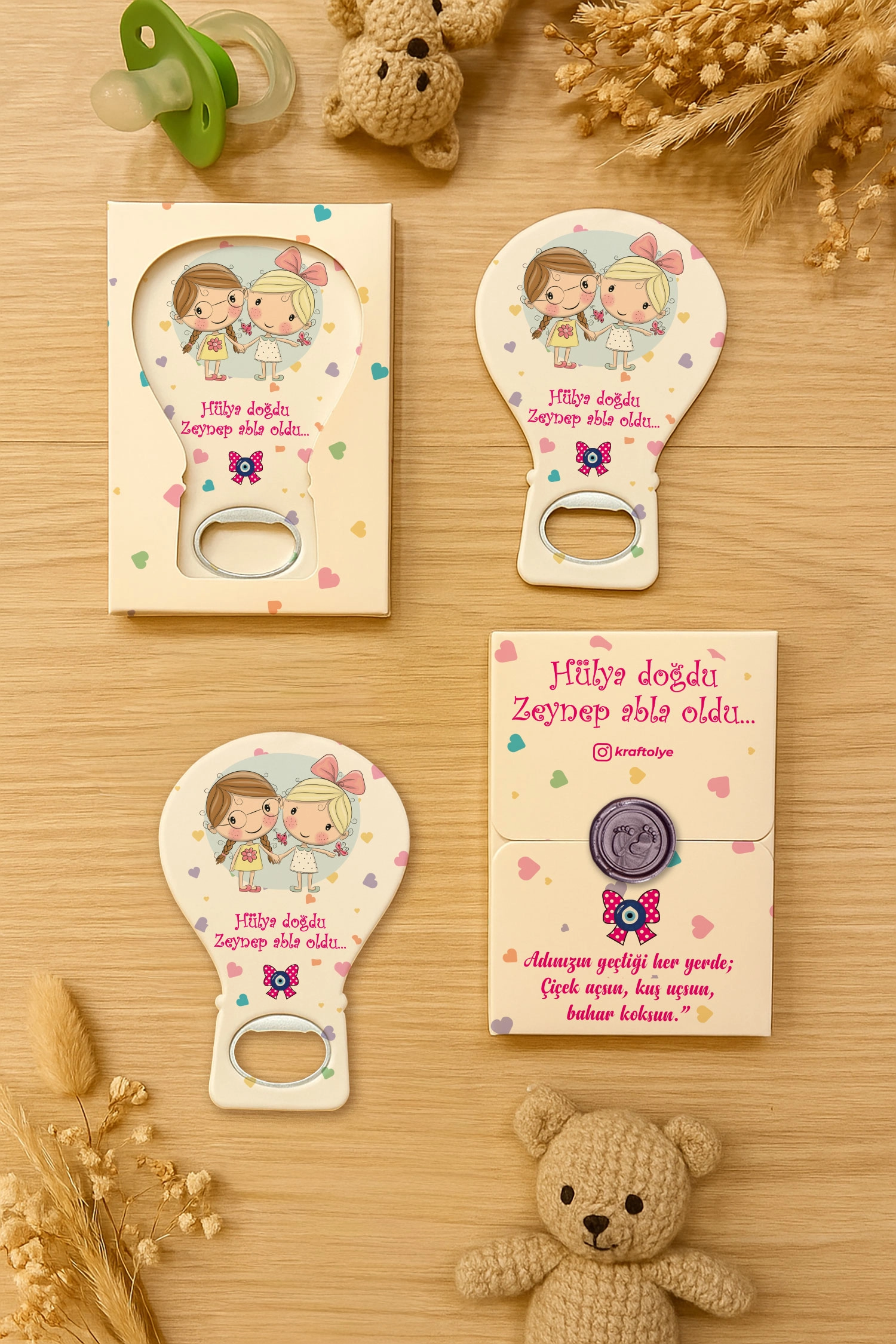 Abla Kız Kardeş Temalı Mühürlü Balon Açacak Magnet