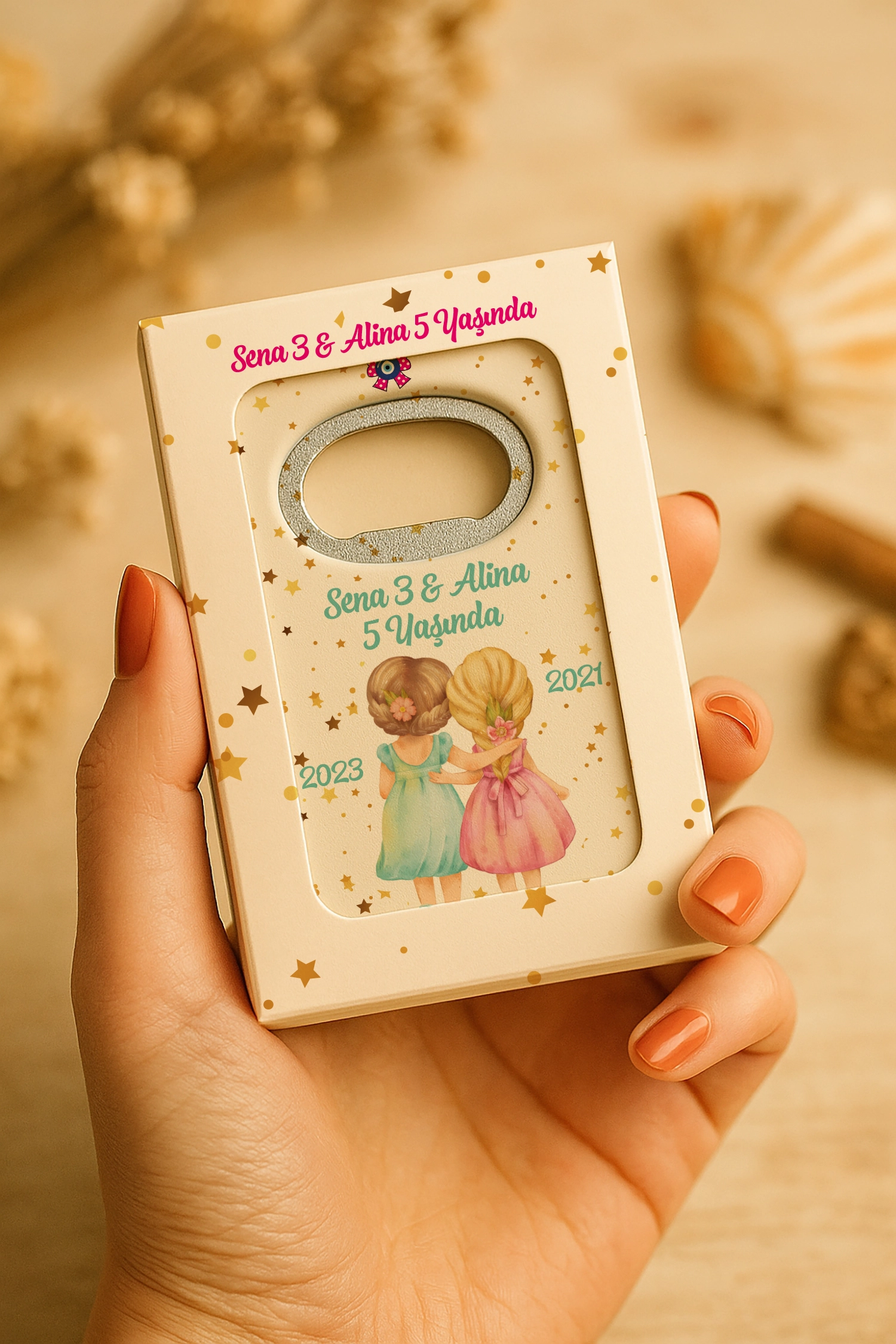 Abla Kız Kardeş Temalı Mühürlü Dikdörtgen Açacak Magnet
