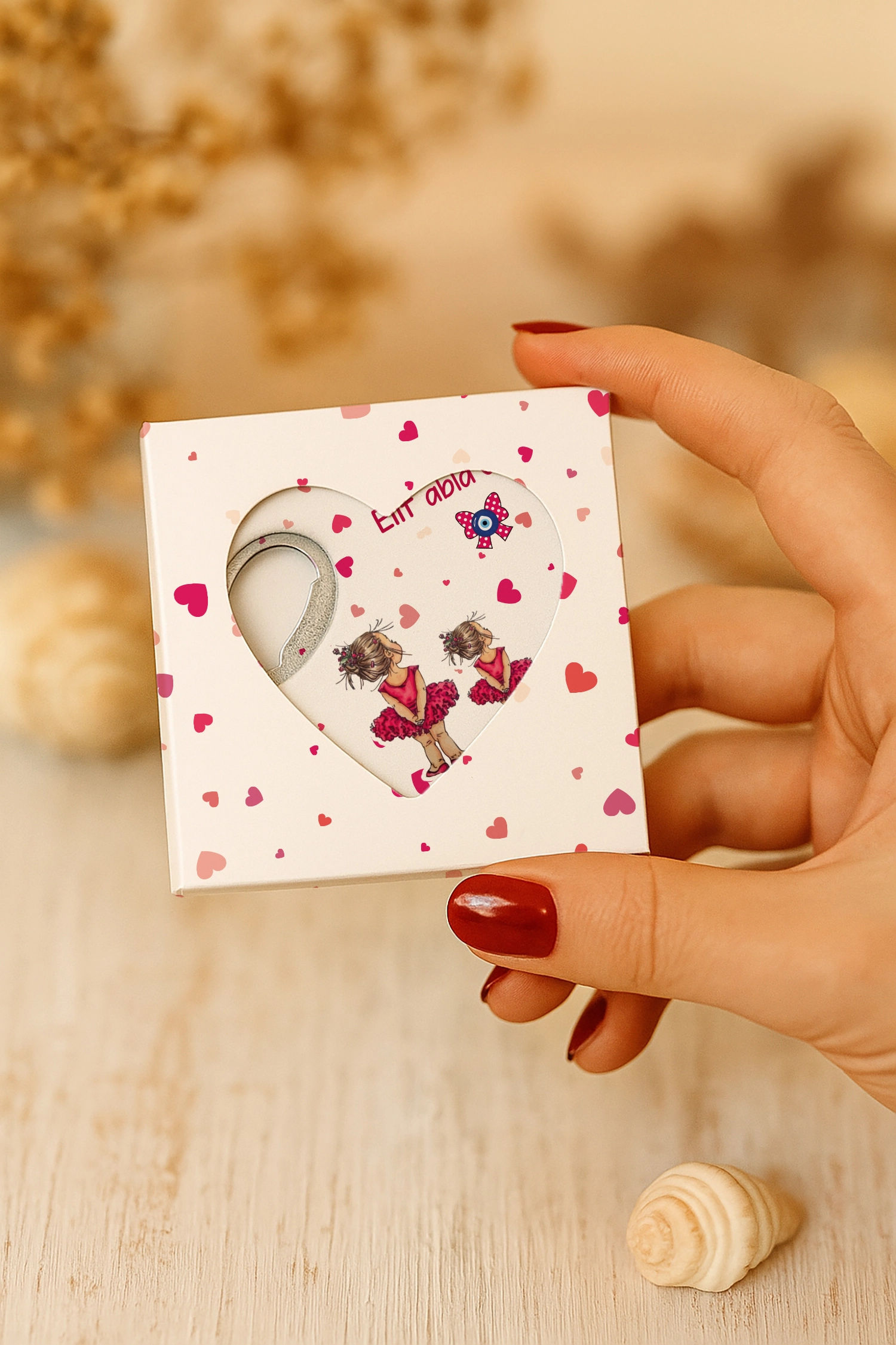 Abla Kız Kardeş Temalı Mühürlü Kalp Açacak Magnet