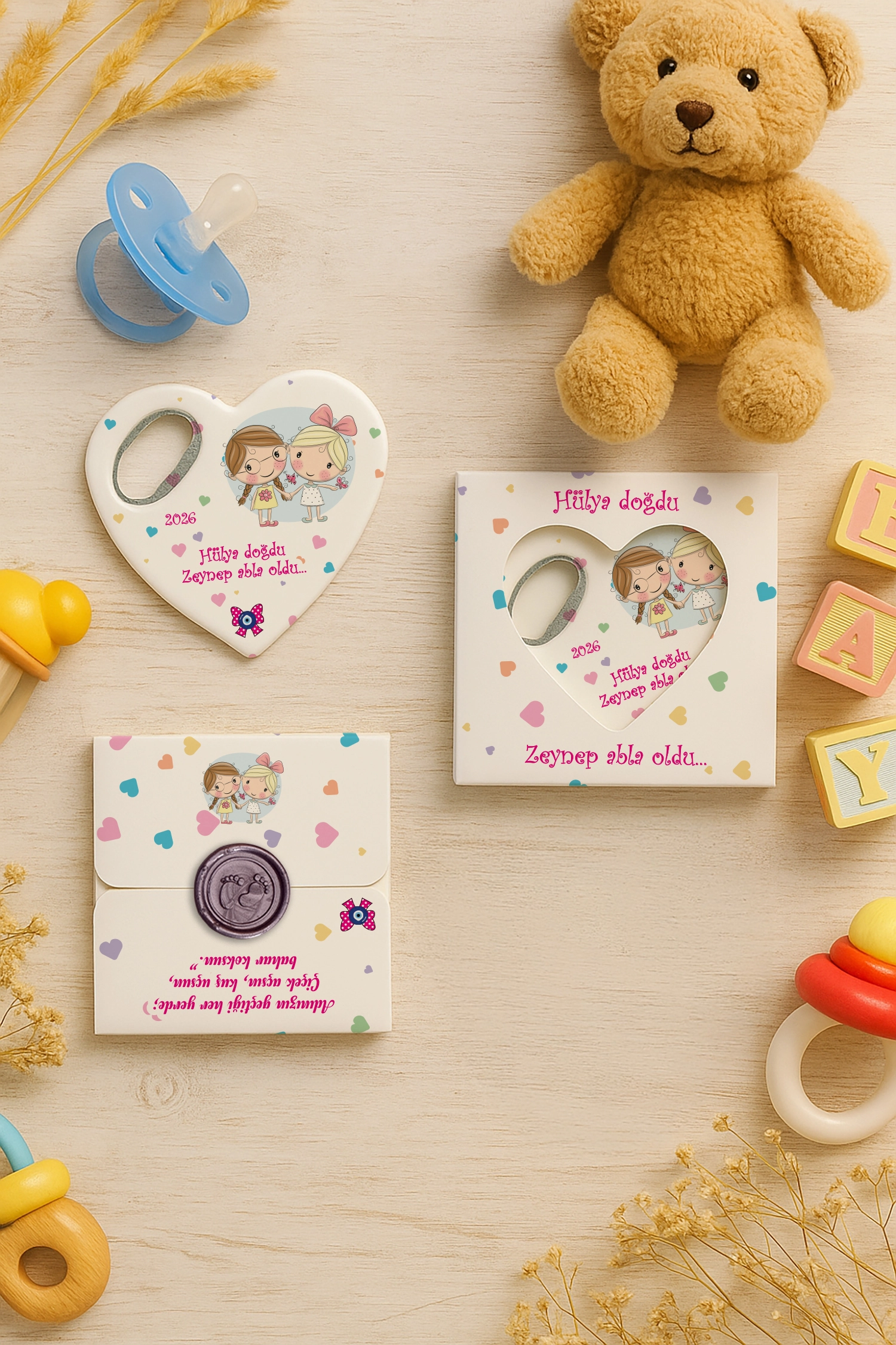 Abla Kız Kardeş Temalı Mühürlü Kalp Açacak Magnet
