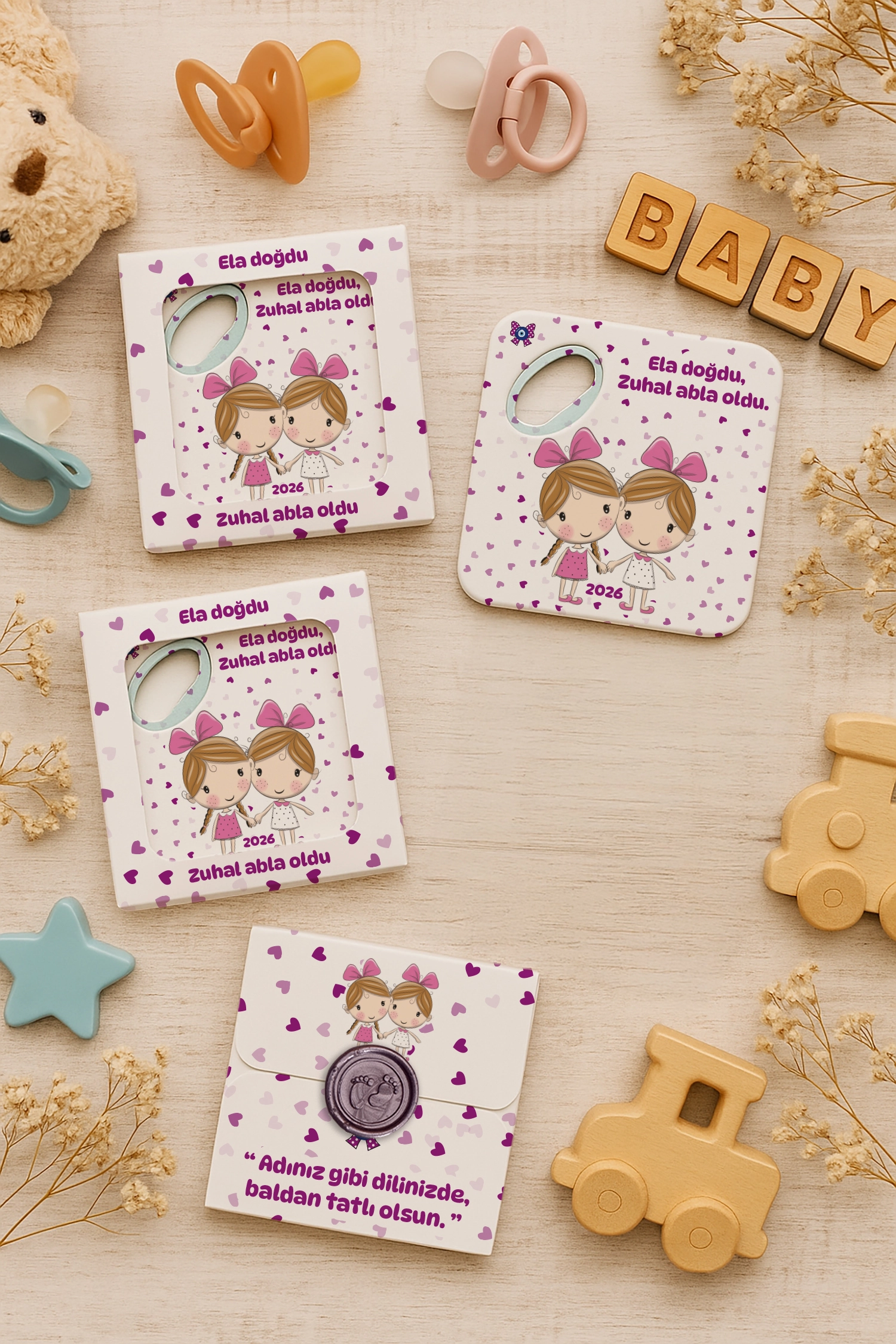 Abla Kız Kardeş Temalı Mühürlü Kare Açacak Magnet