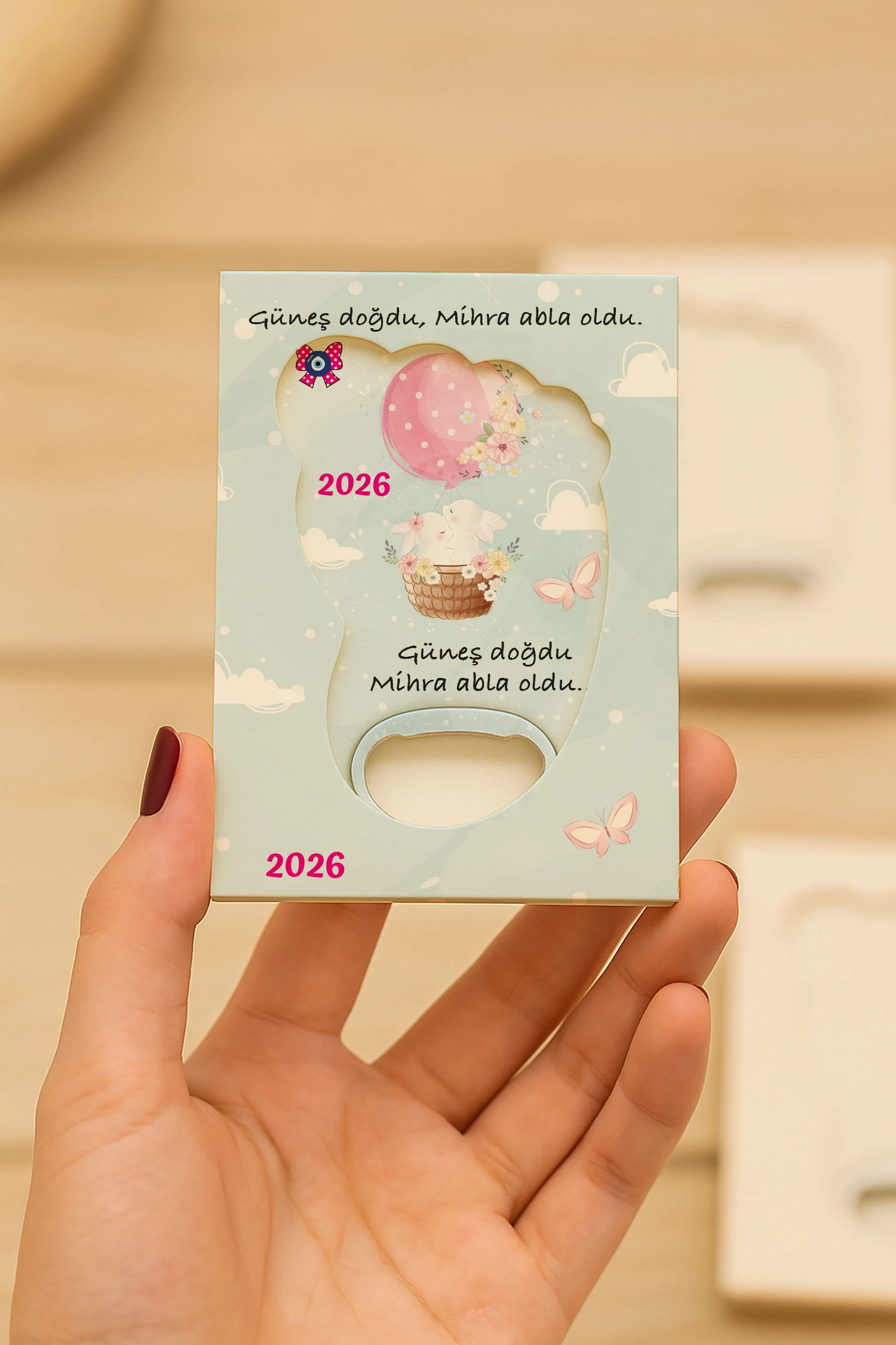 Abla Kız Kardeş Temalı Mühürlü Kutulu Ayak İzi Açacak Magnet