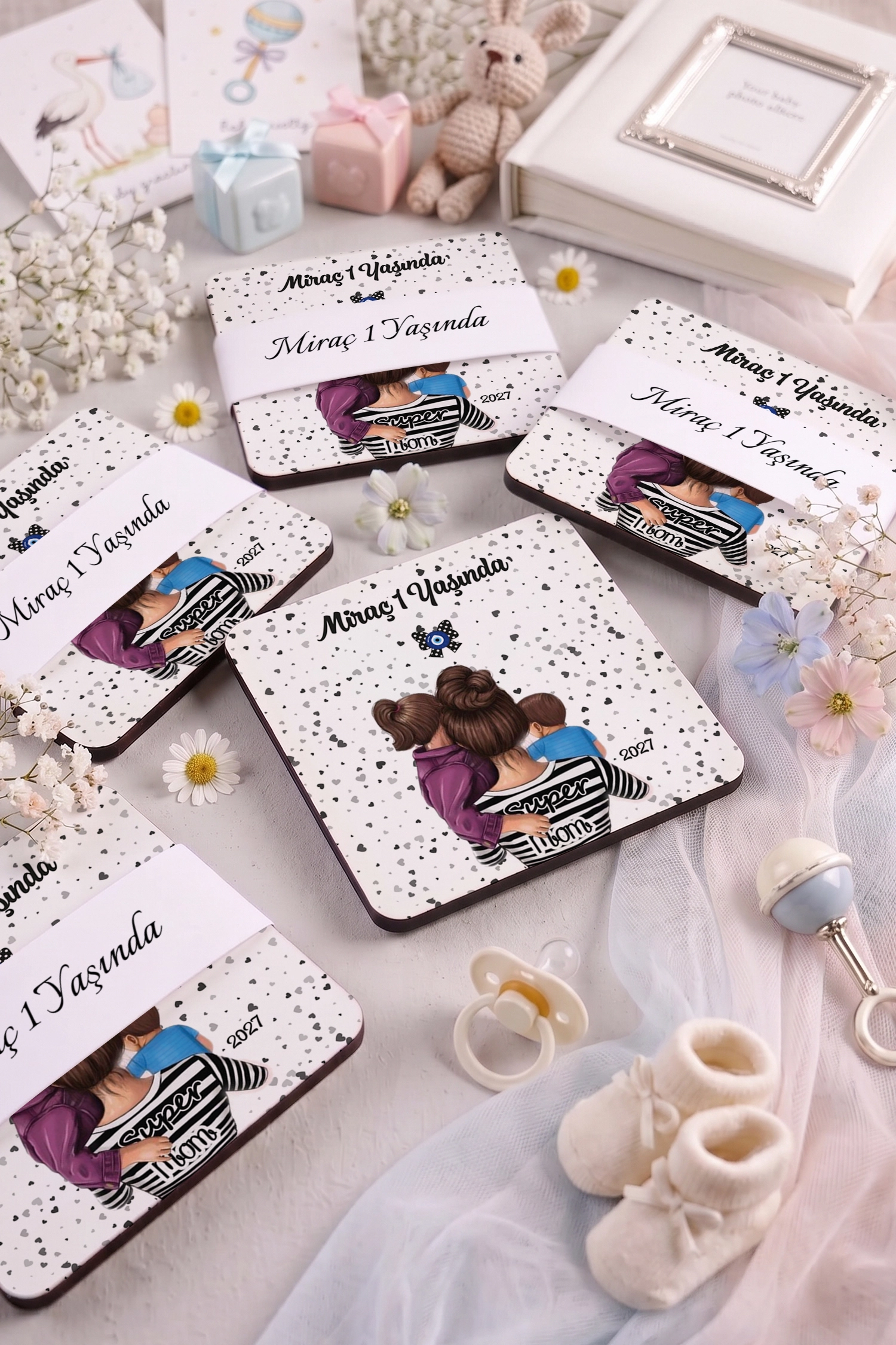 Anne Bebek Temalı Ahşap Bardak Altlığı