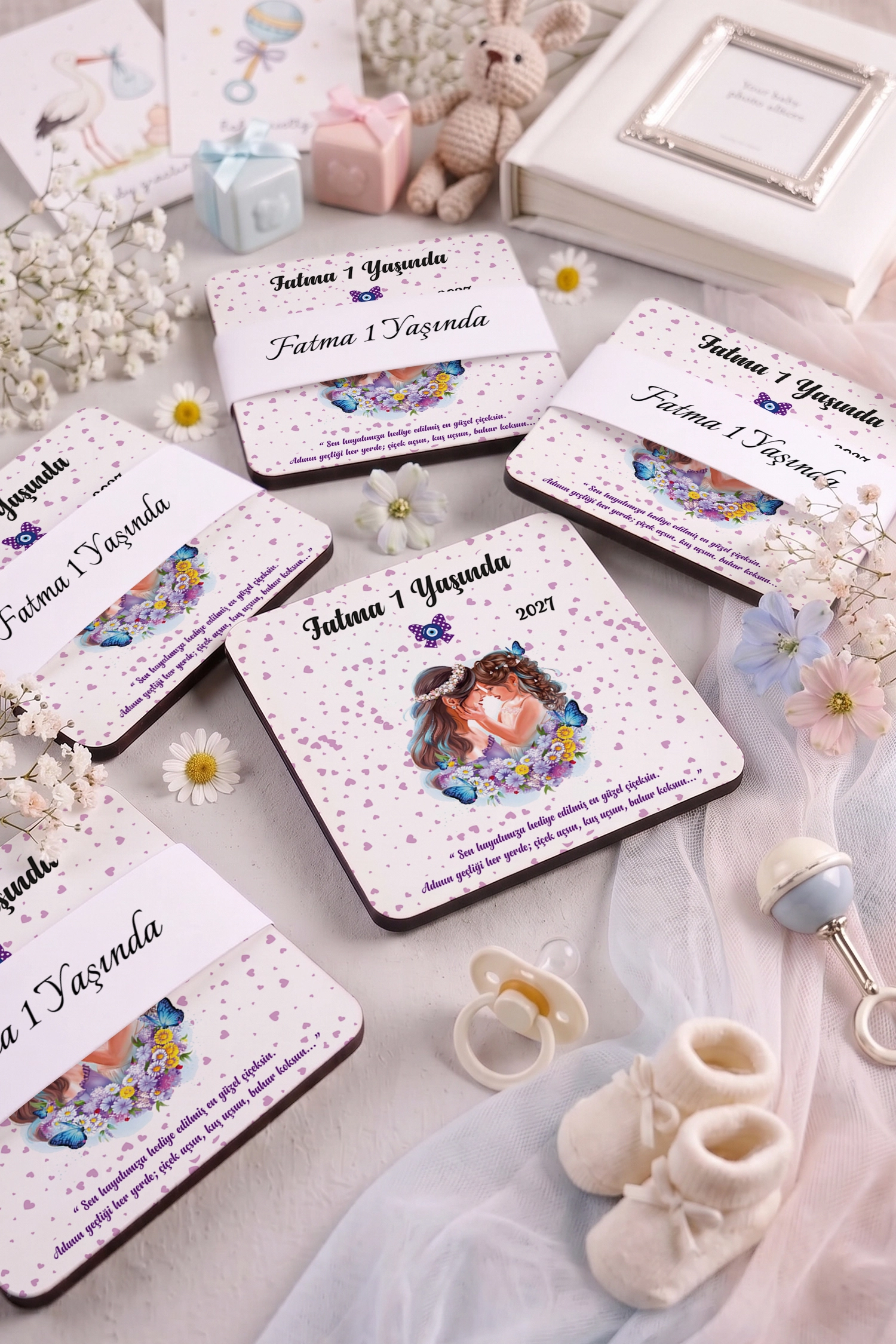 Anne Bebek Temalı Ahşap Bardak Altlığı