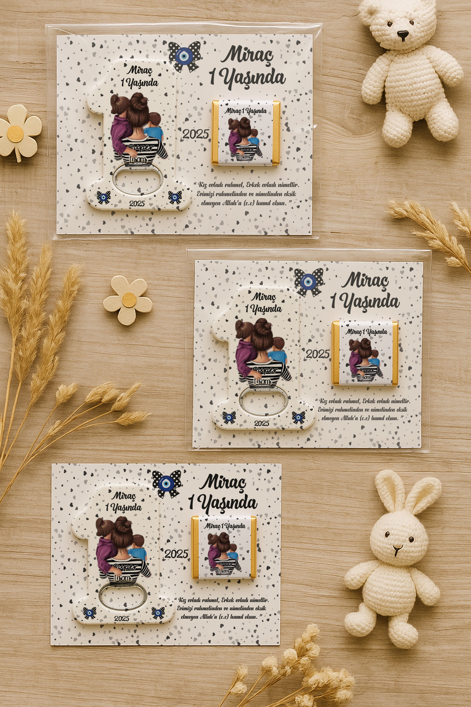 Anne Bebek Temalı Çikolatalı 1 Yaş Açacak Magnet