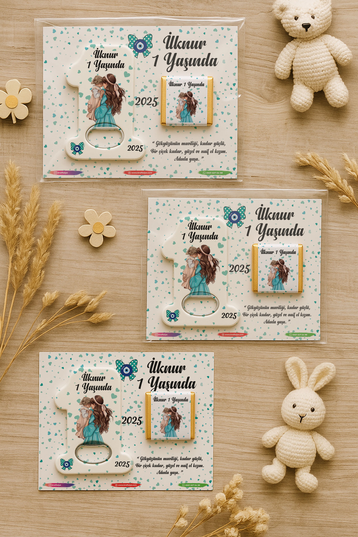 Anne Bebek Temalı Çikolatalı 1 Yaş Açacak Magnet
