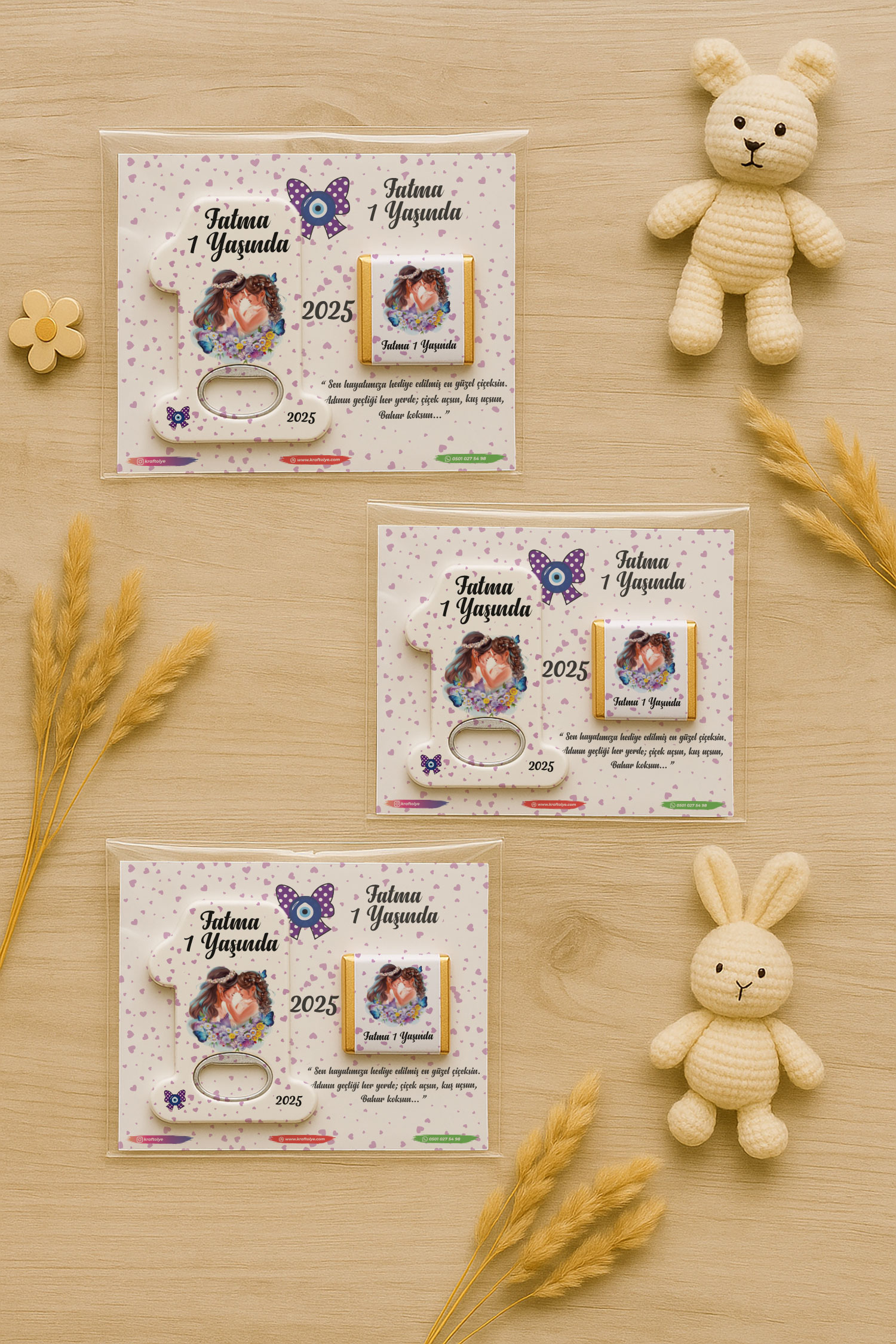 Anne Bebek Temalı Çikolatalı 1 Yaş Açacak Magnet