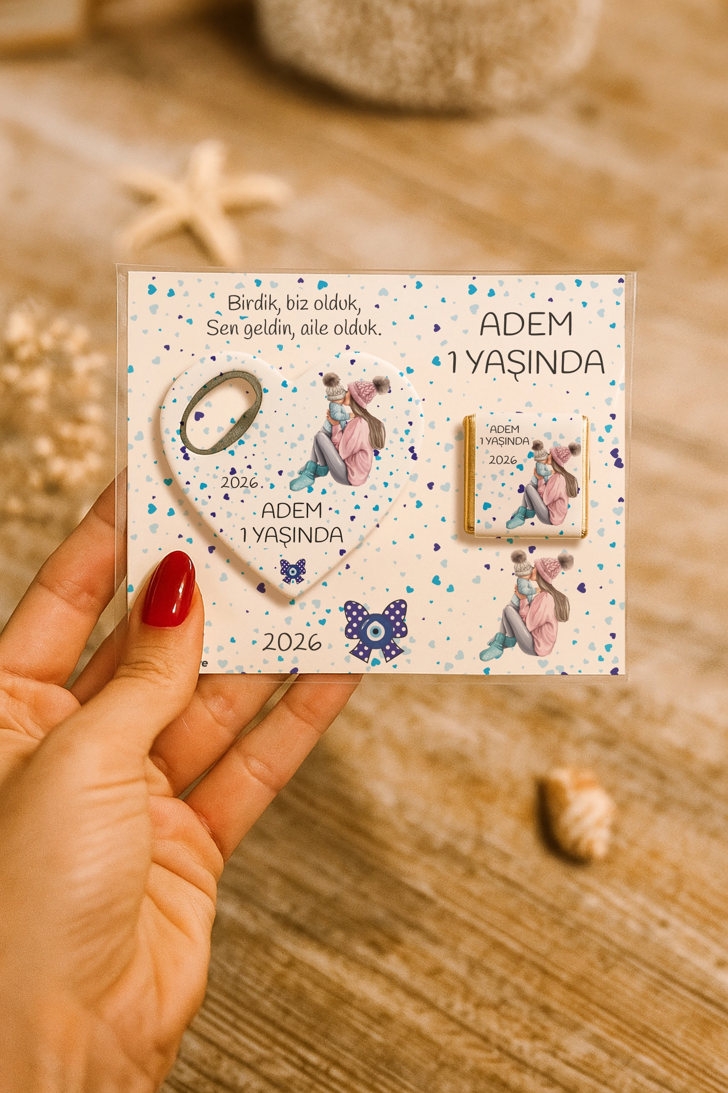 Anne Bebek Temalı Çikolatalı Kalp Açacak Magnet