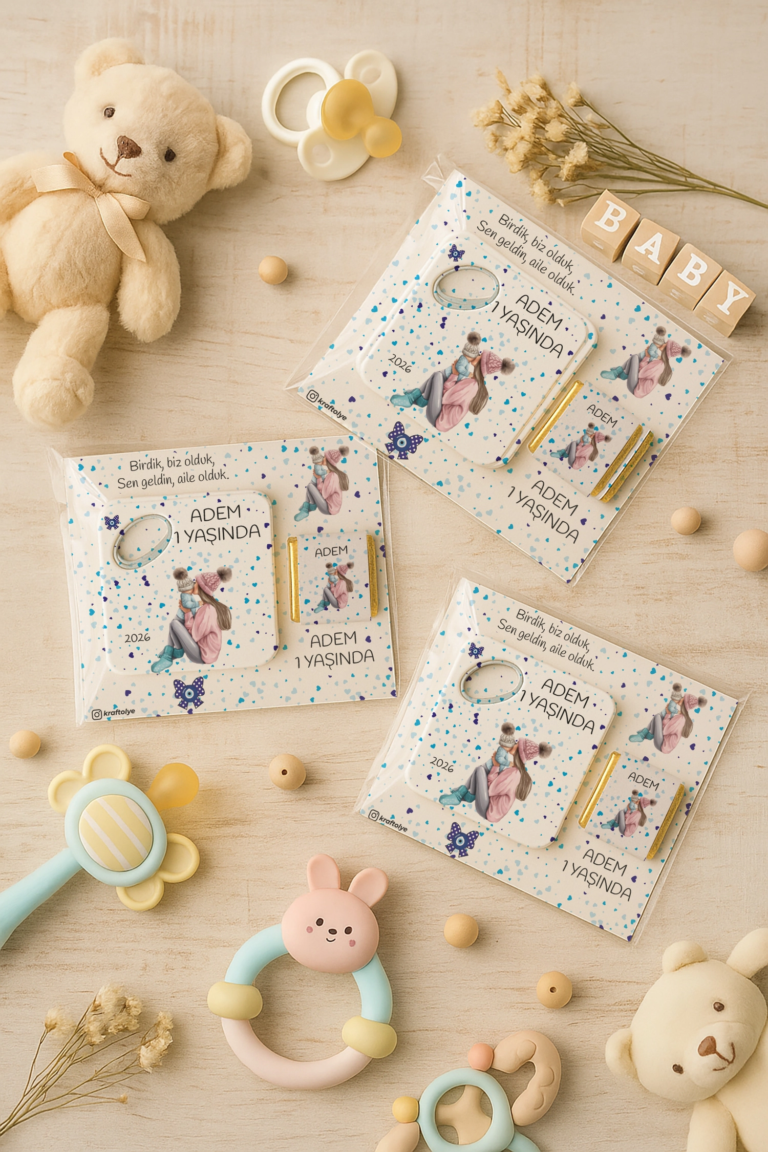 Anne Bebek Temalı Çikolatalı Kare Açacak Magnet