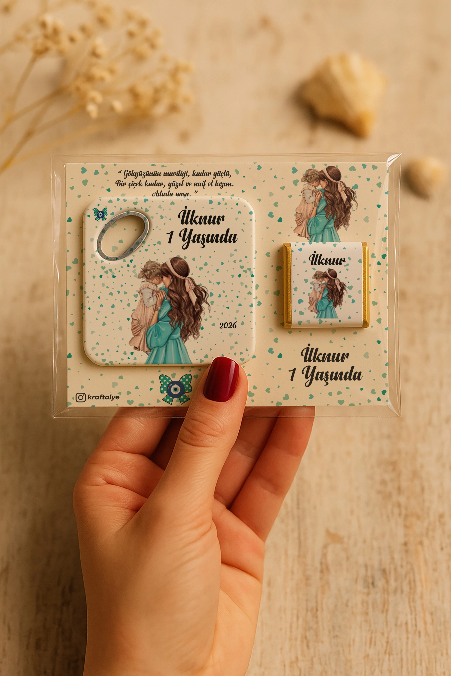Anne Bebek Temalı Çikolatalı Kare Açacak Magnet