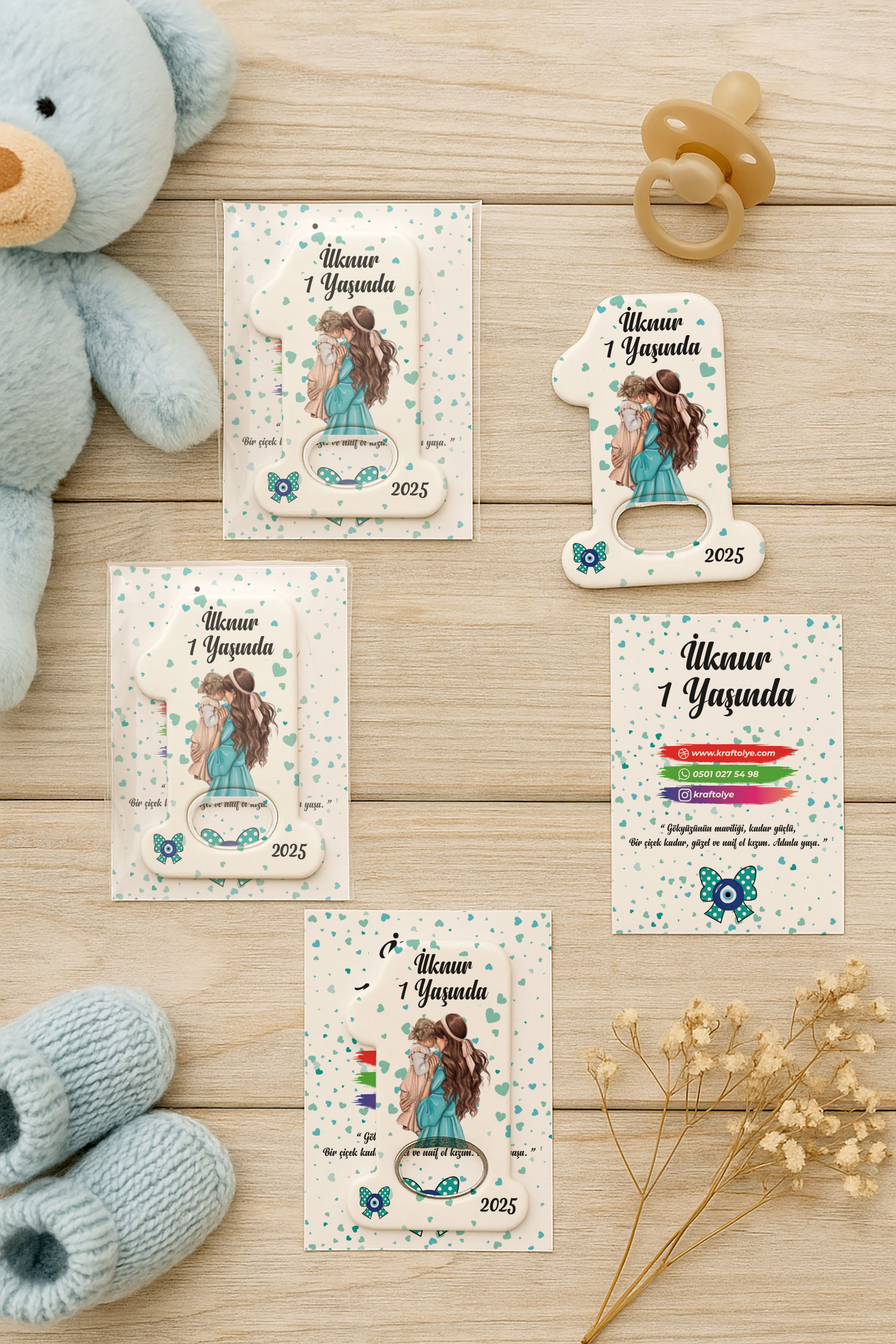Anne Bebek Temalı Kartlı 1 Yaş Açacak Magnet