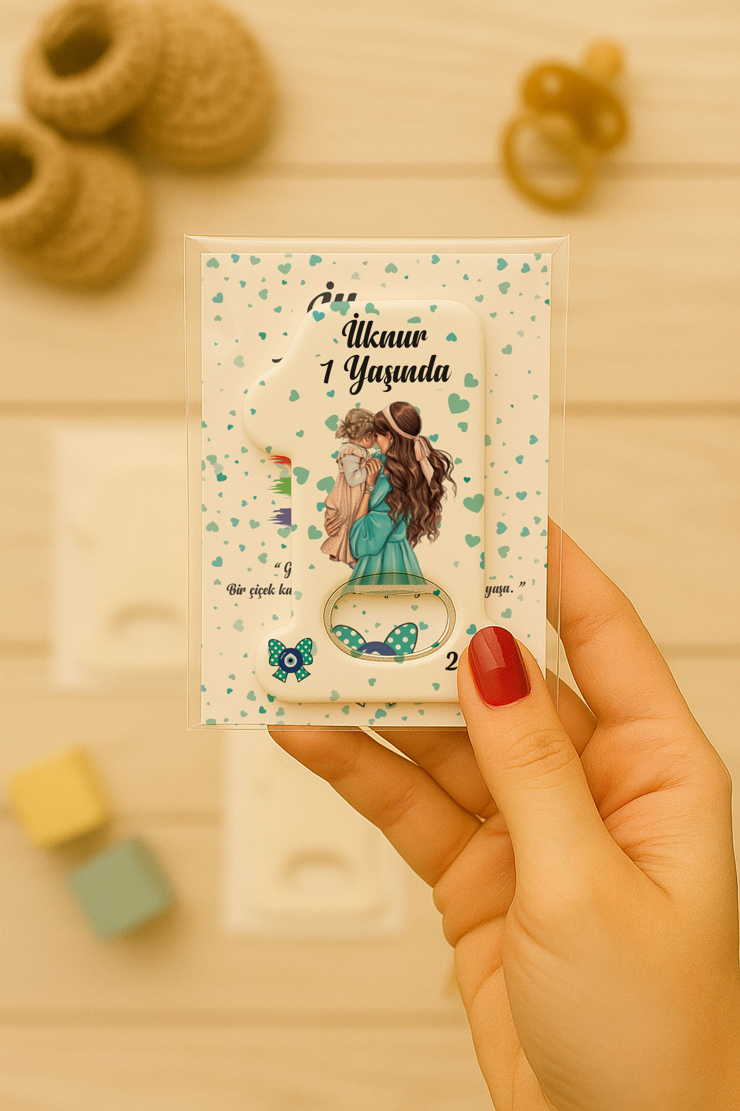 Anne Bebek Temalı Kartlı 1 Yaş Açacak Magnet