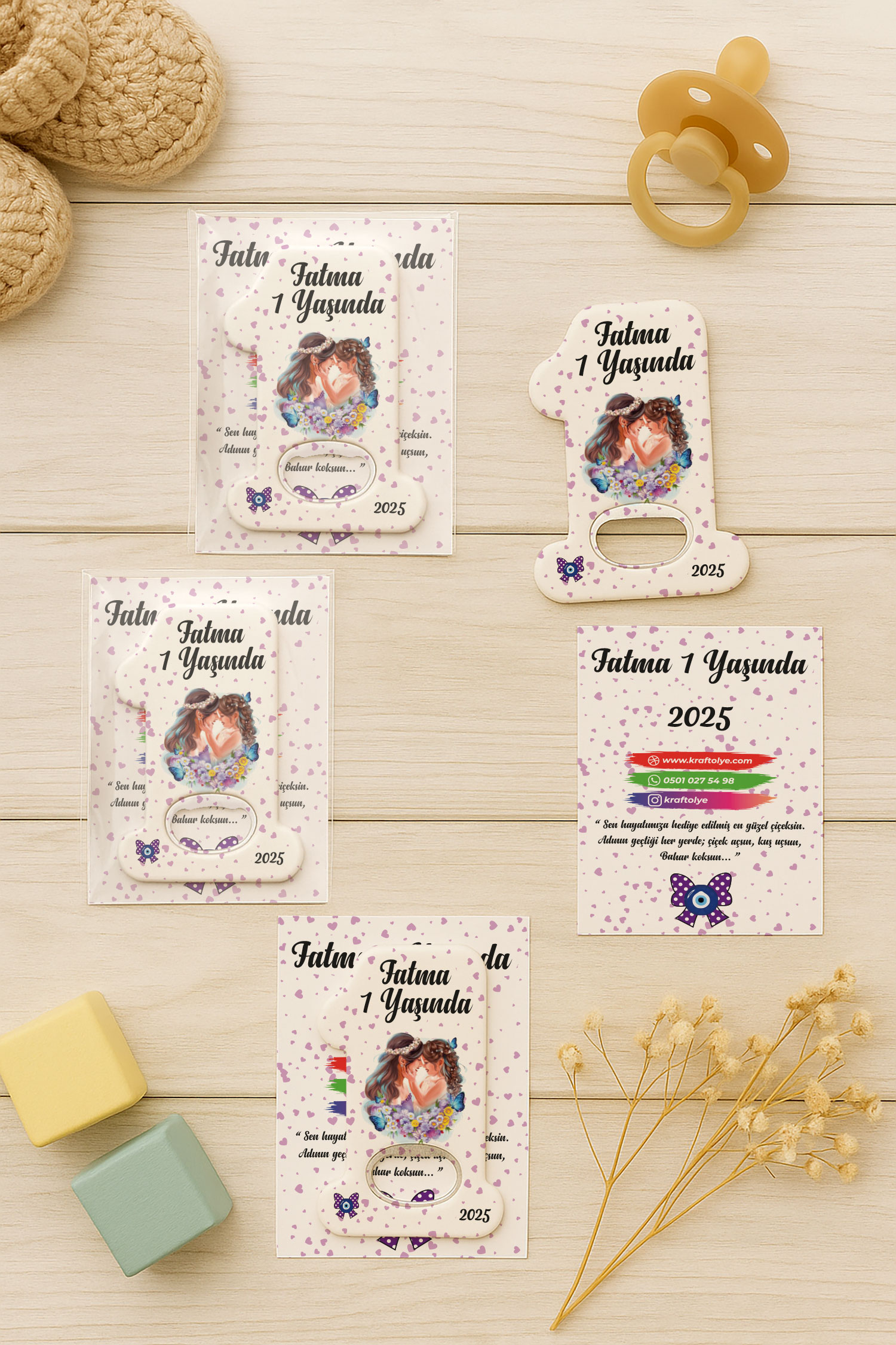 Anne Bebek Temalı Kartlı 1 Yaş Açacak Magnet