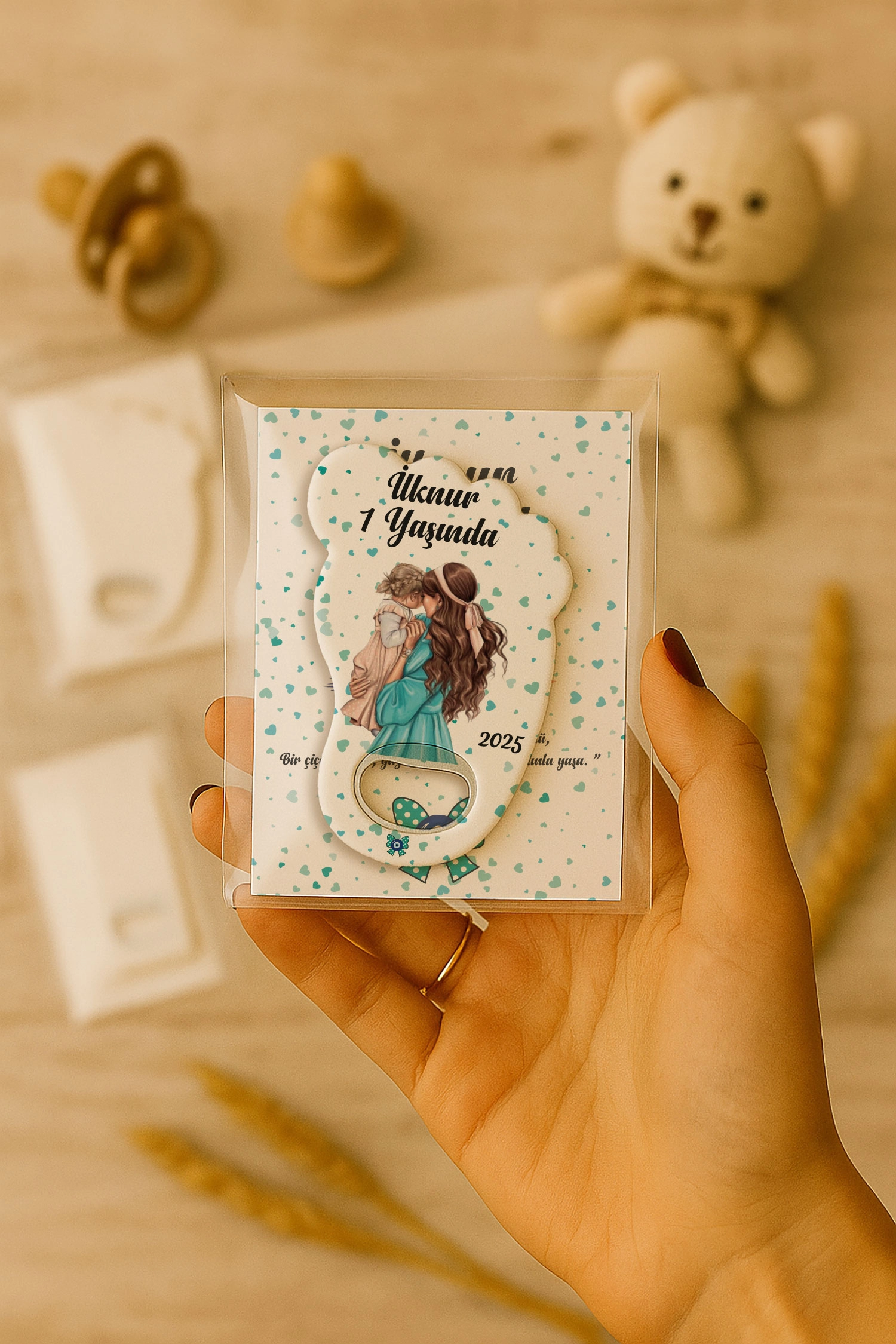 Anne Bebek Temalı Kartlı Ayak İzi Açacak Magnet