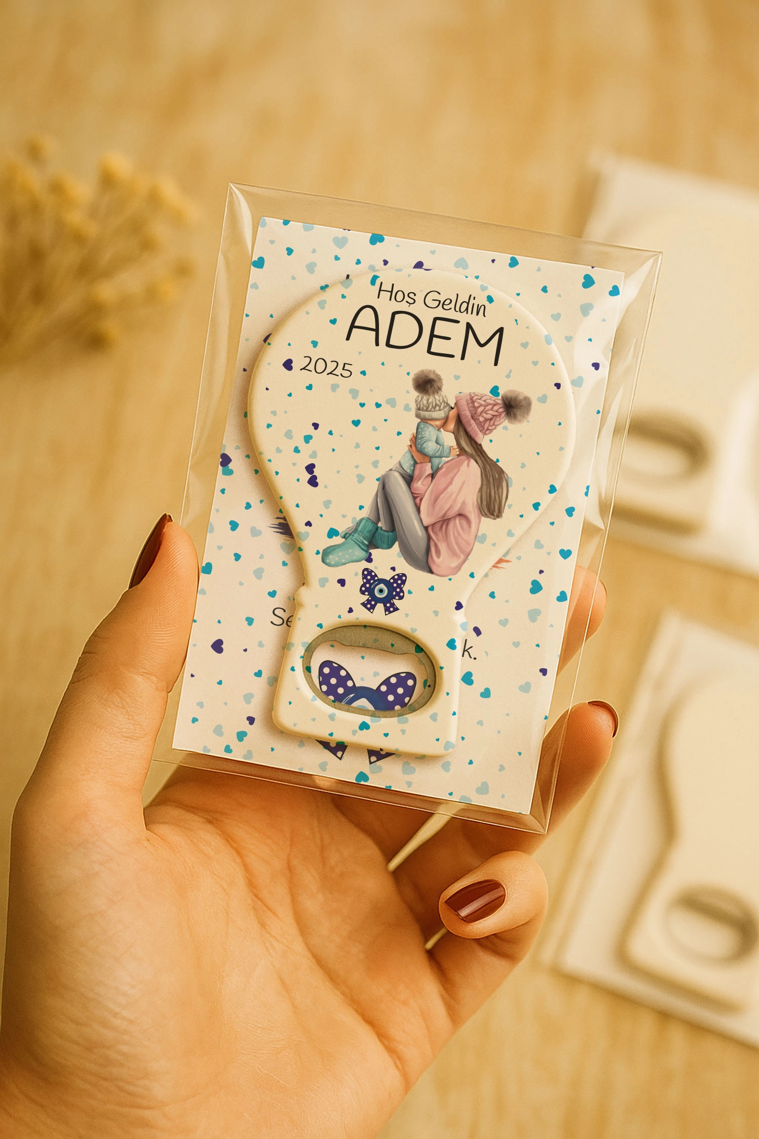 Anne Bebek Temalı Kartlı Balon Açacak Magnet