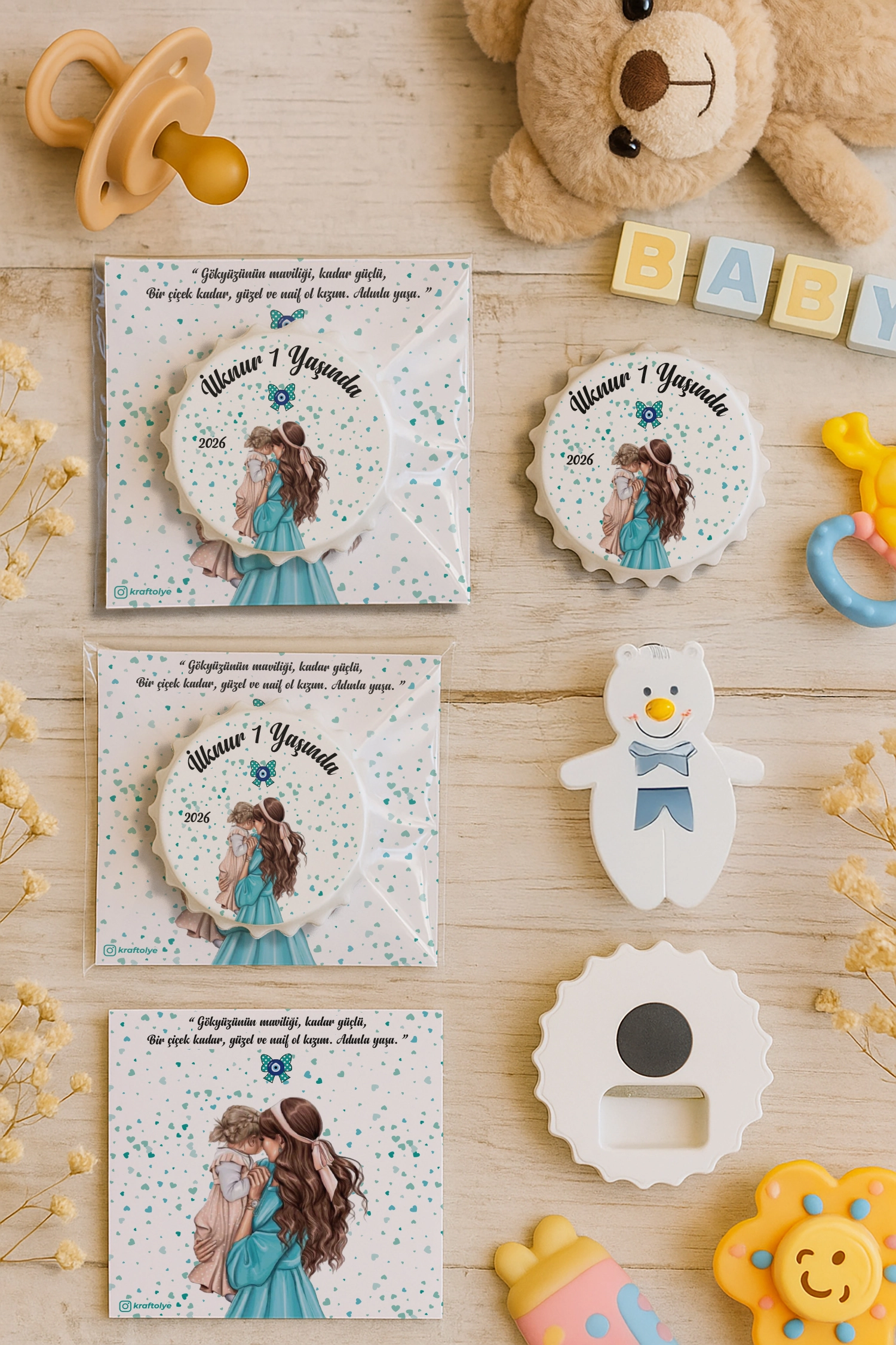 Anne Bebek Temalı Kartlı Kapak Açacak Magnet