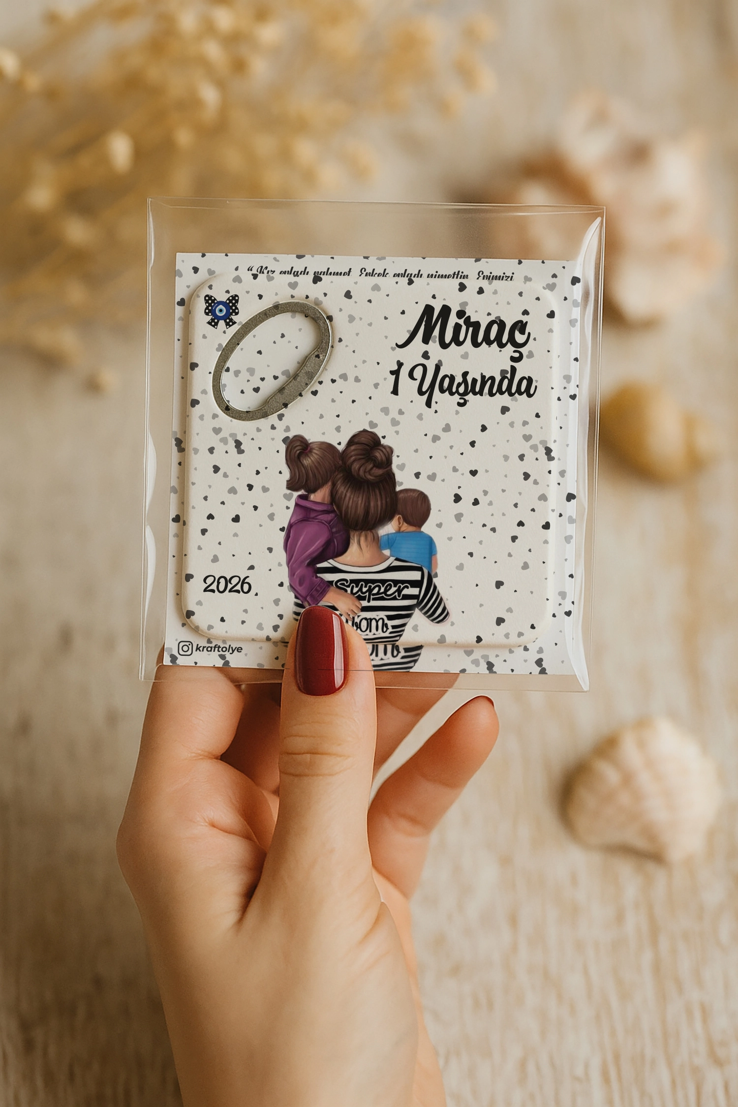 Anne Bebek Temalı Kartlı Kare Açacak Magnet