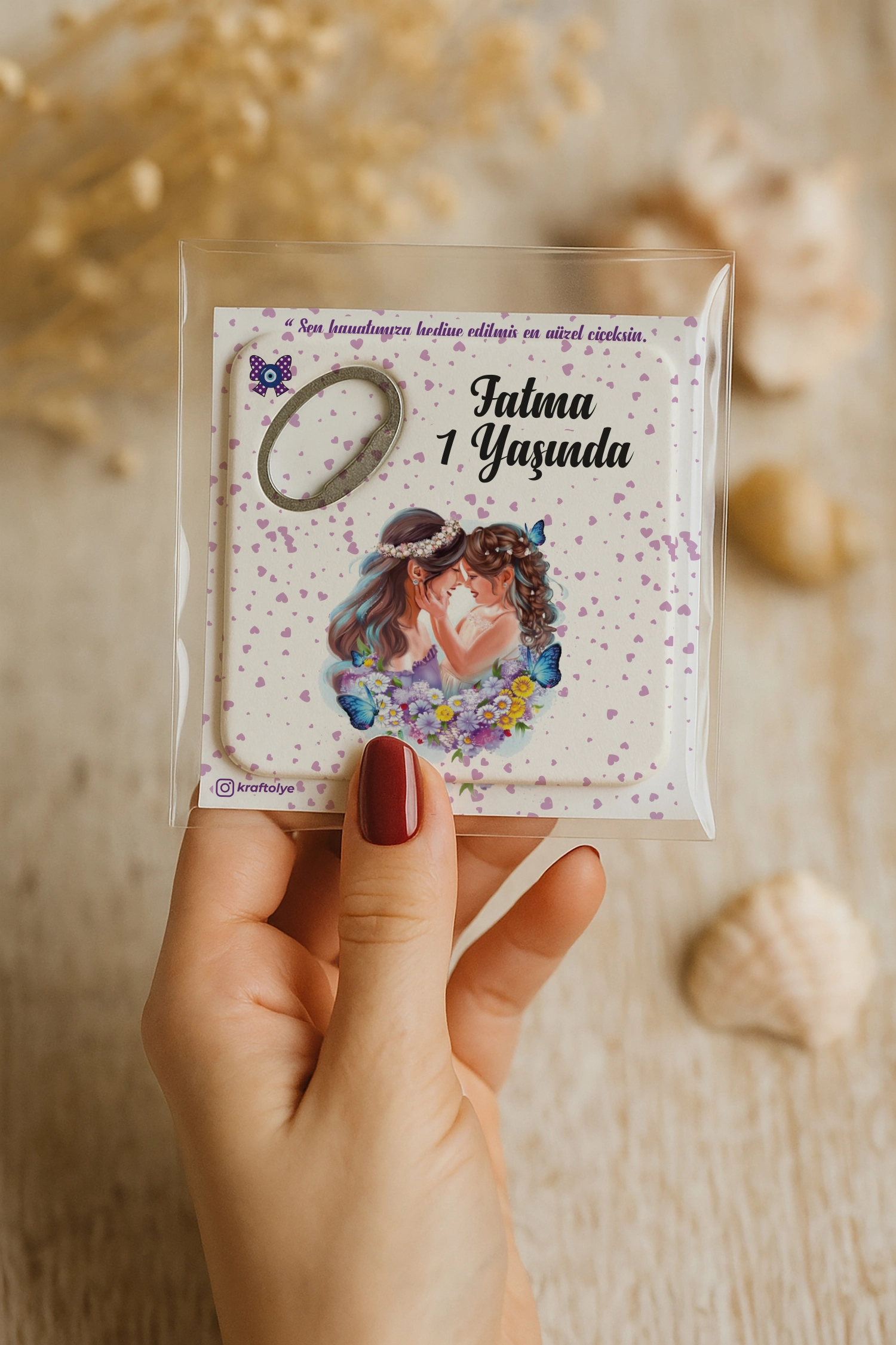Anne Bebek Temalı Kartlı Kare Açacak Magnet