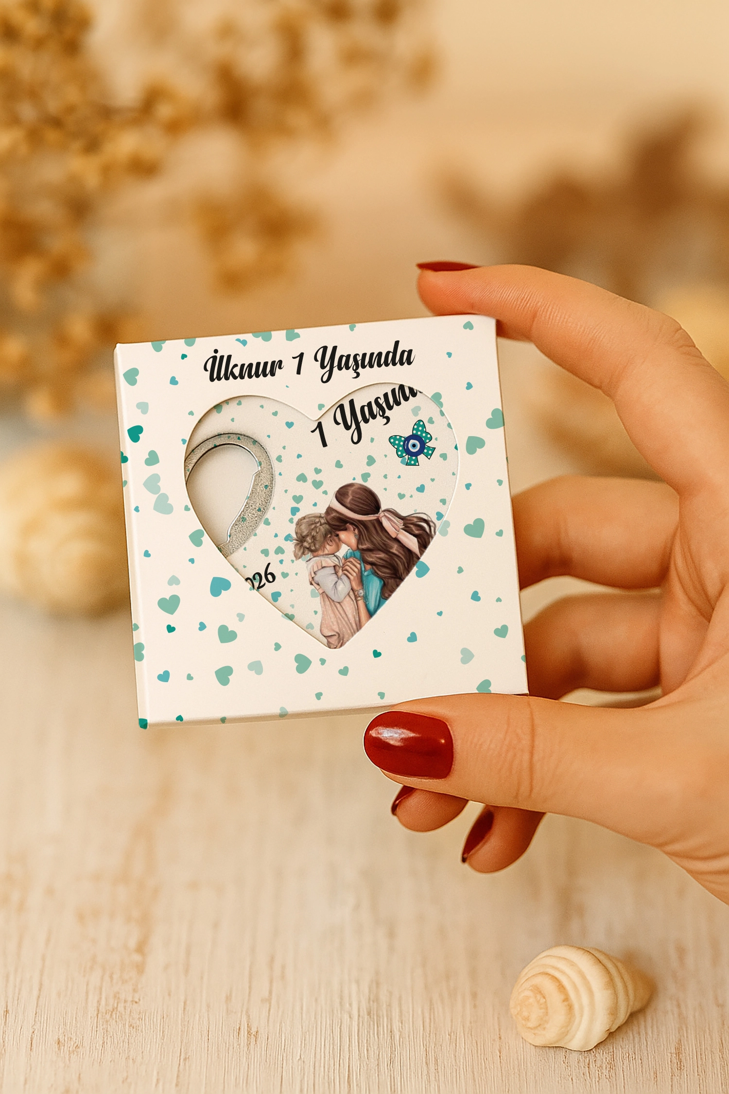 Anne Bebek Temalı Kutulu Kalp Açacak Magnet
