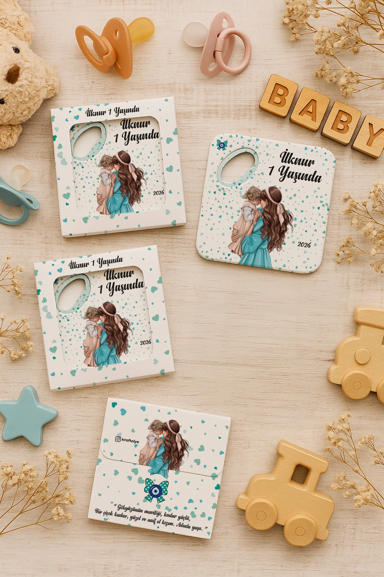 Anne Bebek Temalı Kutulu Kare Açacak Magnet