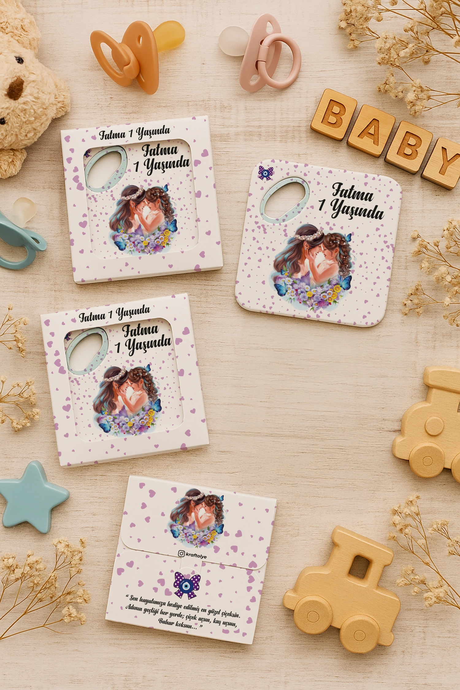 Anne Bebek Temalı Kutulu Kare Açacak Magnet