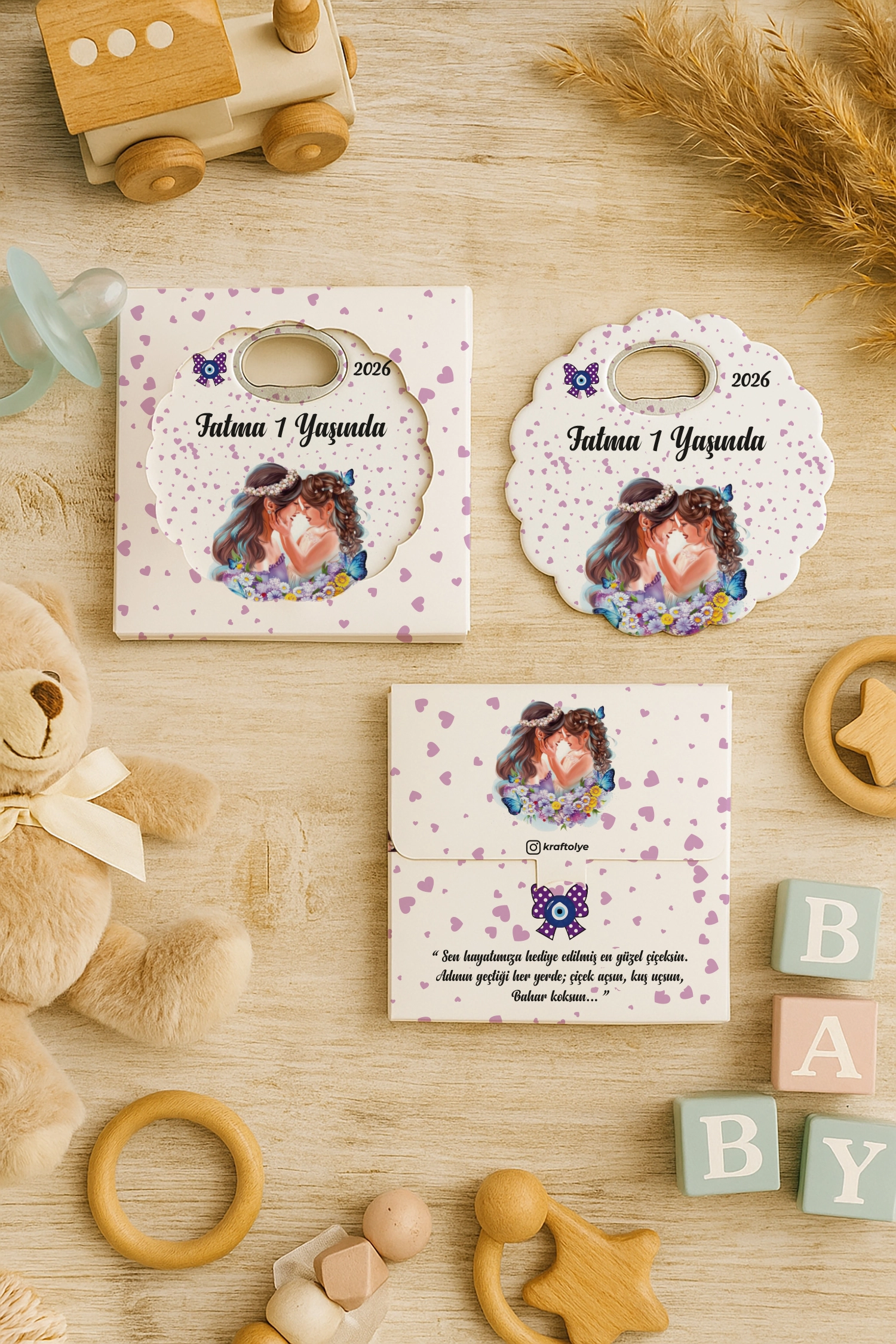 Anne Bebek Temalı Kutulu Papatya Açacak Magnet