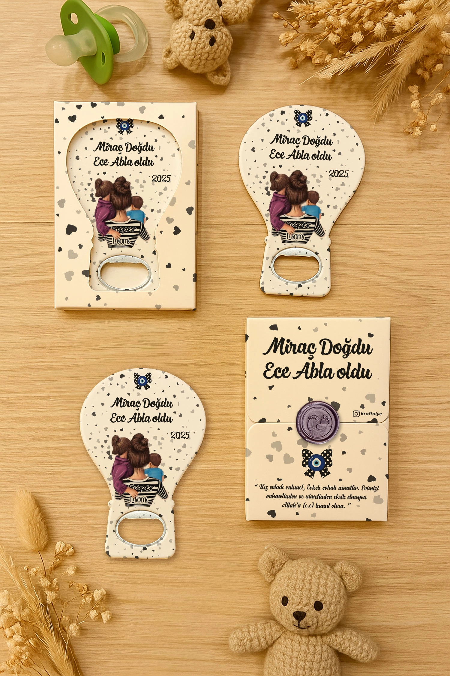 Anne Bebek Temalı Mühürlü Balon Açacak Magnet