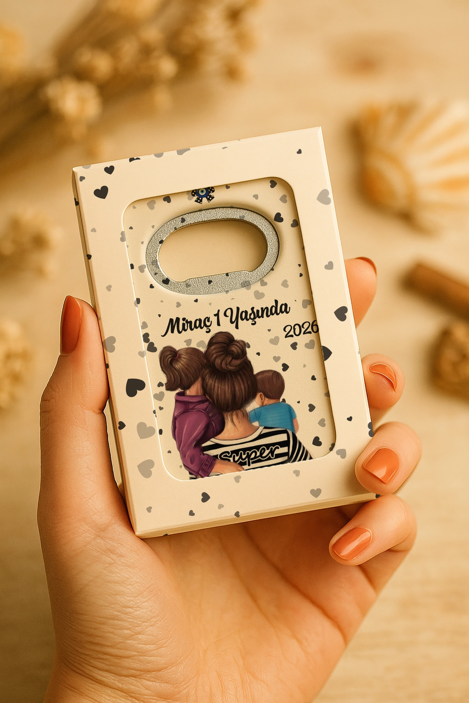 Anne Bebek Temalı Mühürlü Dikdörtgen Açacak Magnet