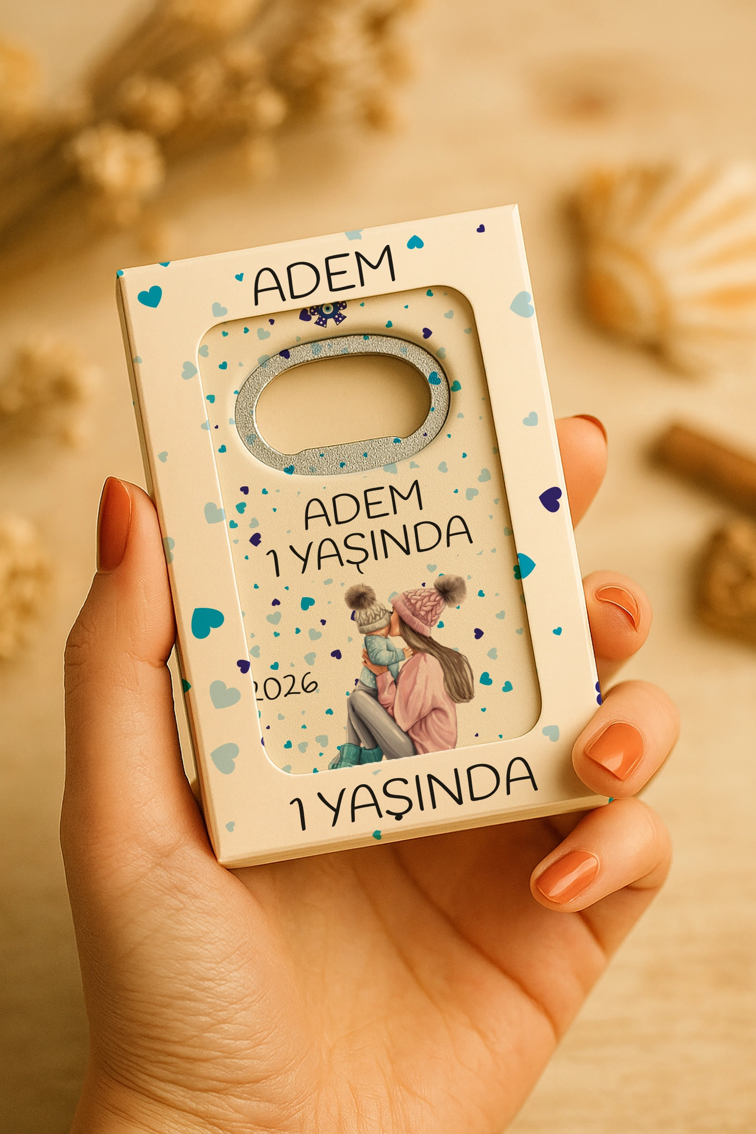 Anne Bebek Temalı Mühürlü Dikdörtgen Açacak Magnet