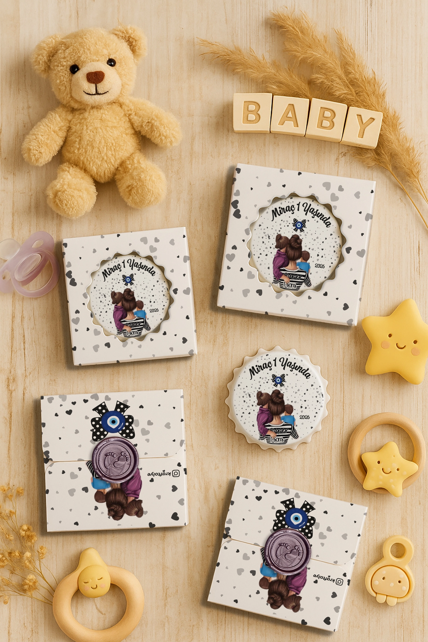 Anne Bebek Temalı Mühürlü Kapak Açacak Magnet