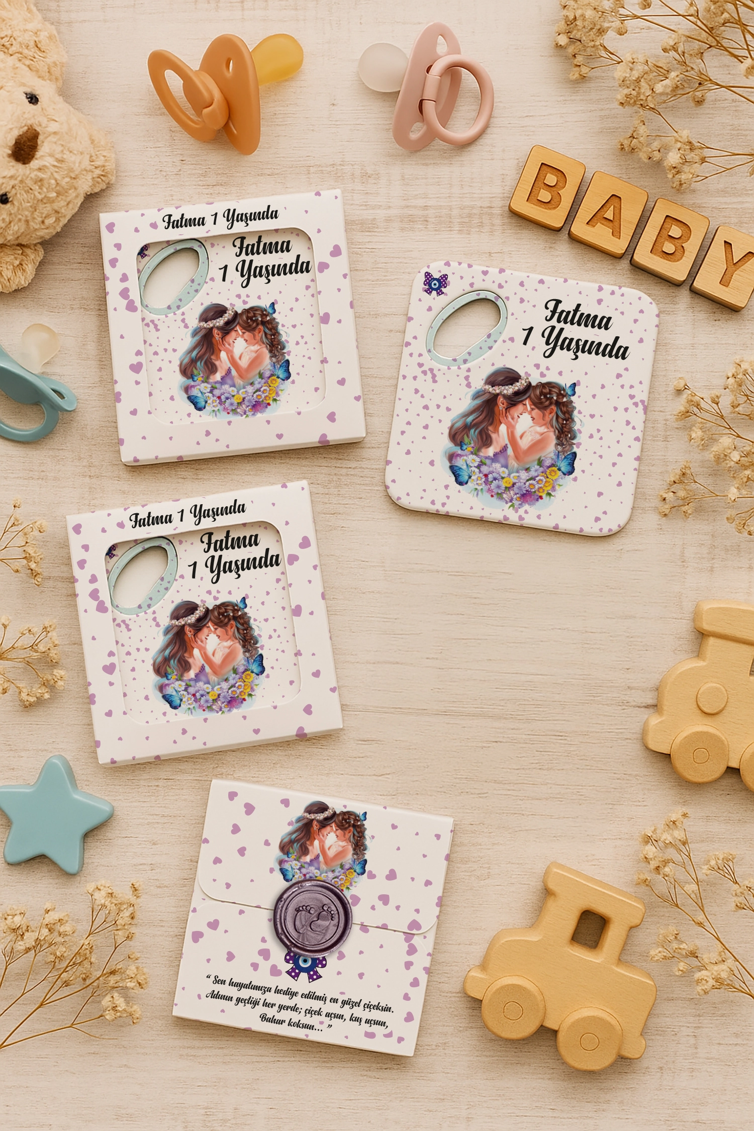 Anne Bebek Temalı Mühürlü Kare Açacak Magnet