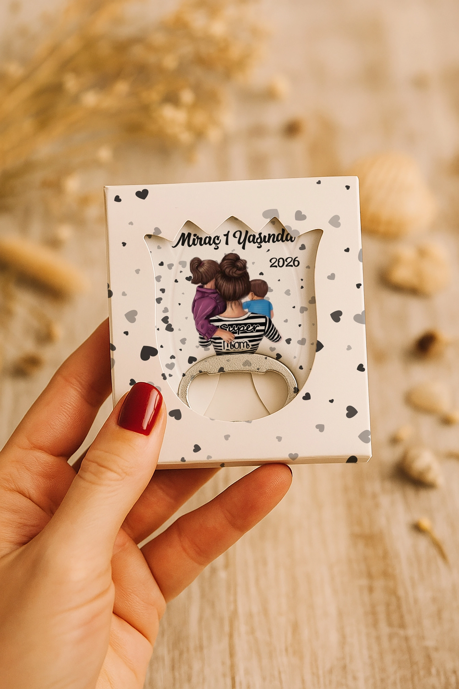 Anne Bebek Temalı Mühürlü Lale Açacak Magnet