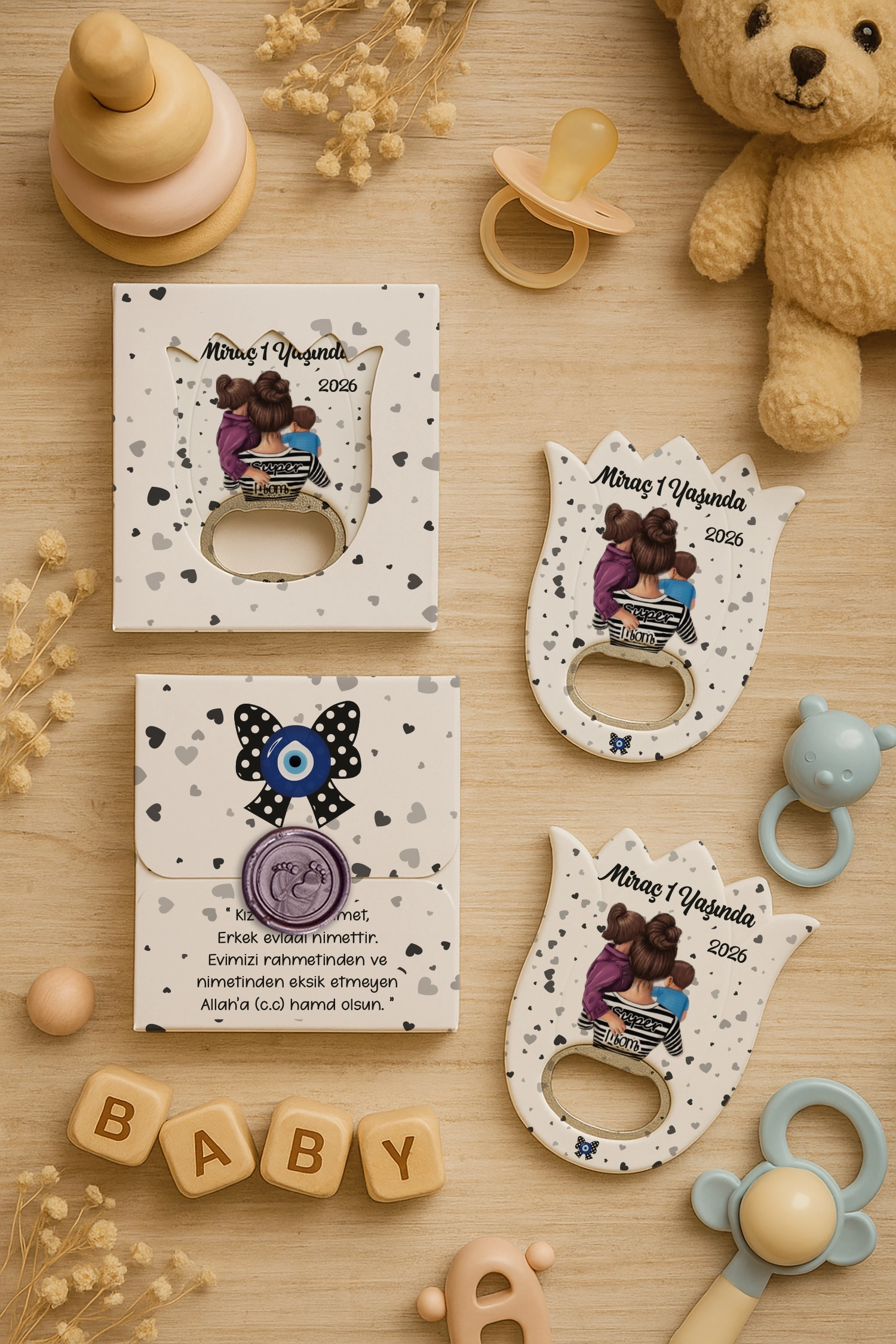 Anne Bebek Temalı Mühürlü Lale Açacak Magnet