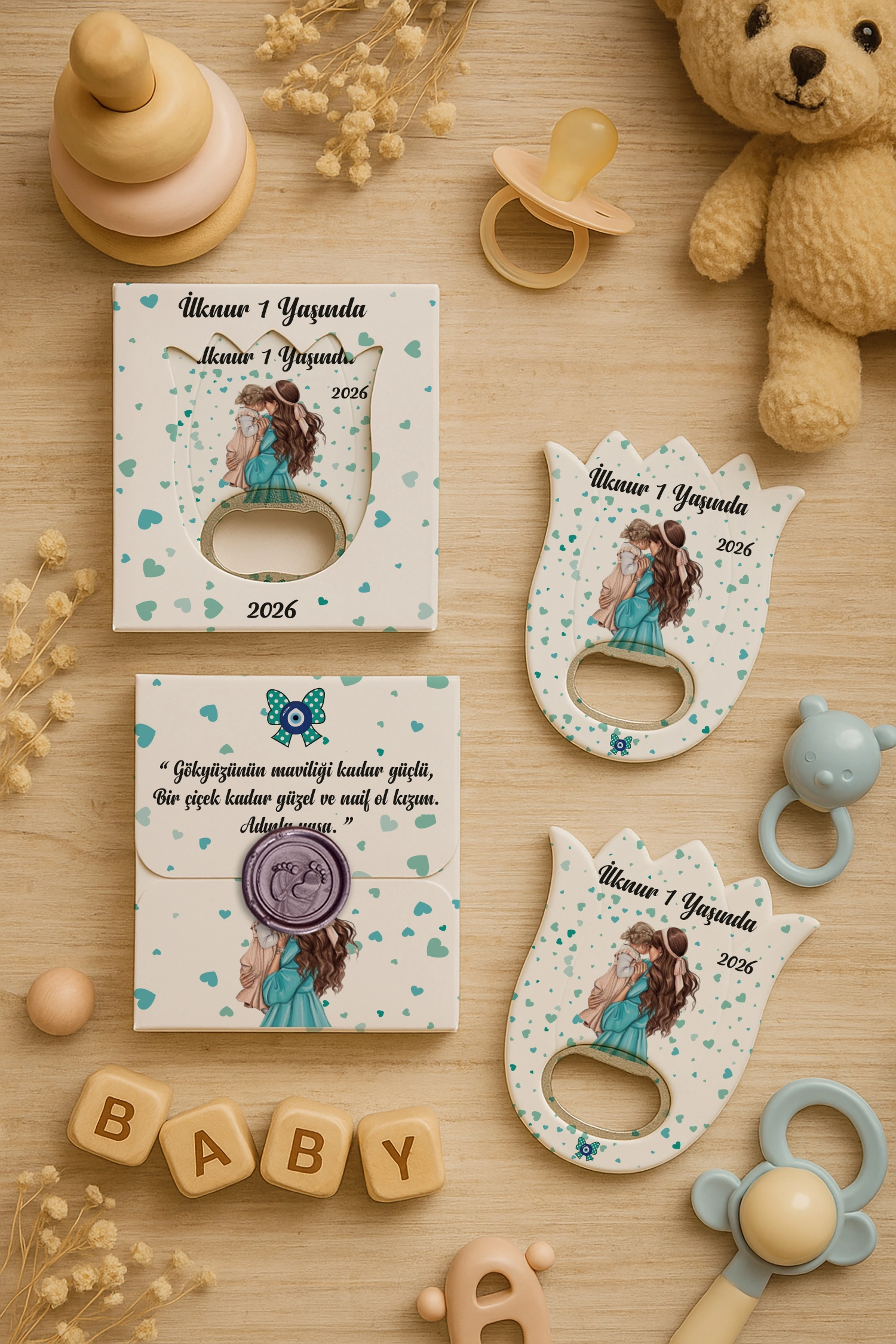 Anne Bebek Temalı Mühürlü Lale Açacak Magnet