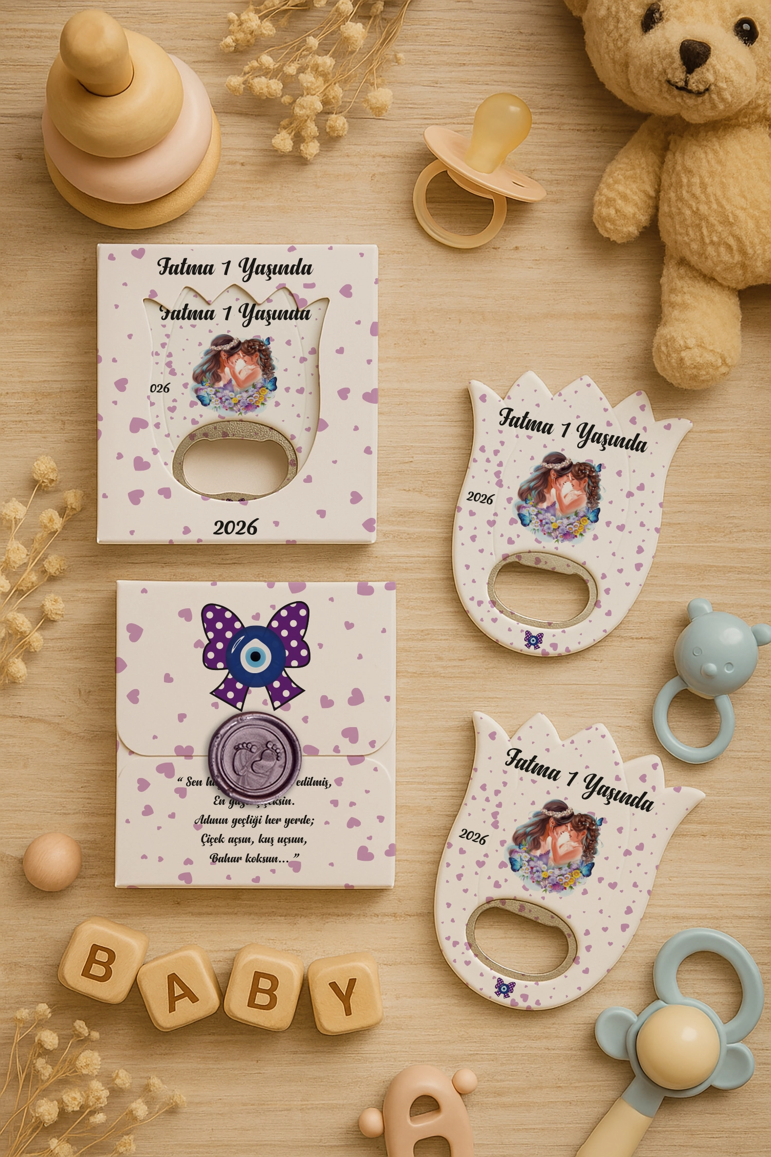 Anne Bebek Temalı Mühürlü Lale Açacak Magnet