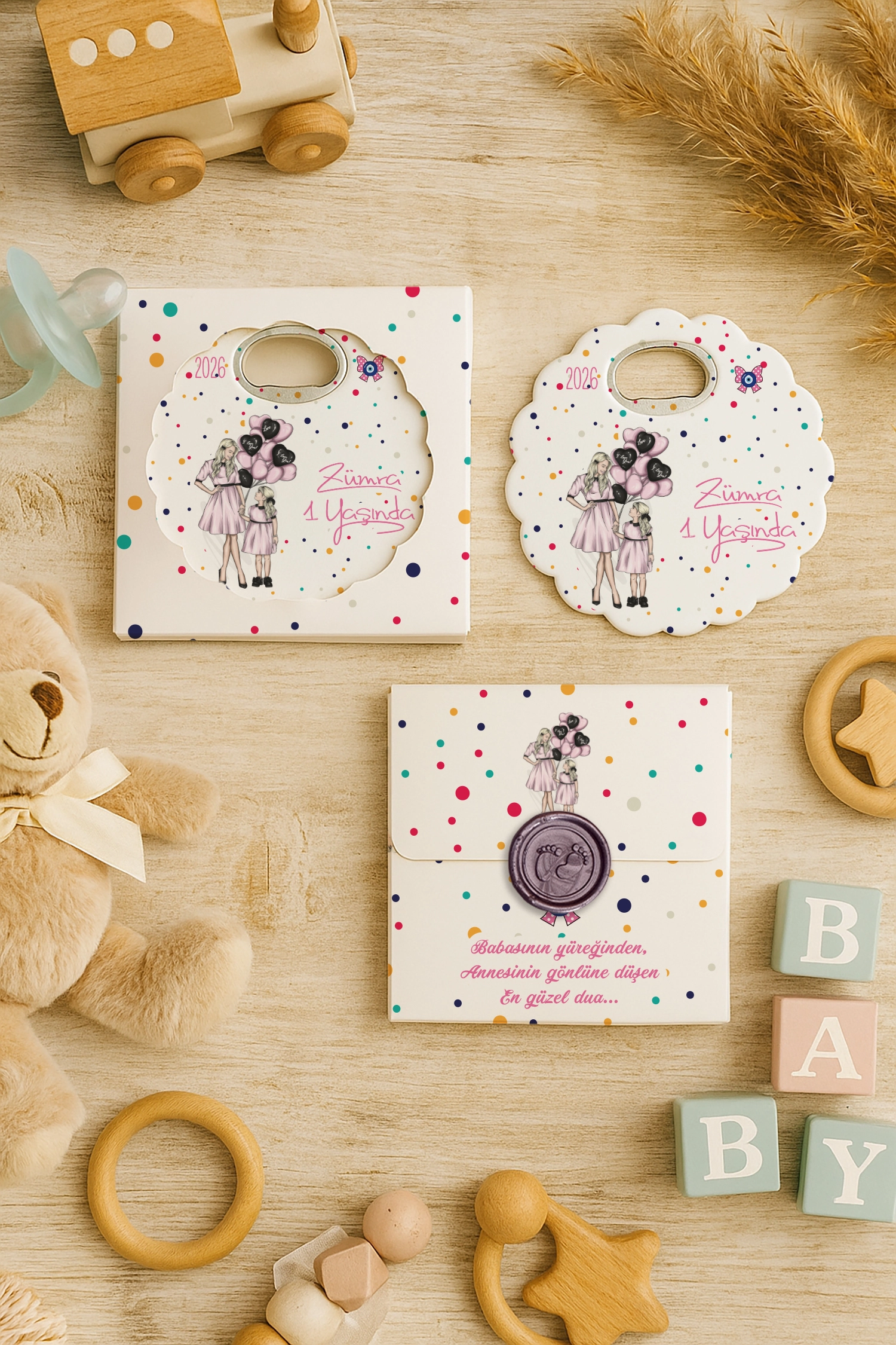 Anne Bebek Temalı Mühürlü Papatya Açacak Magnet