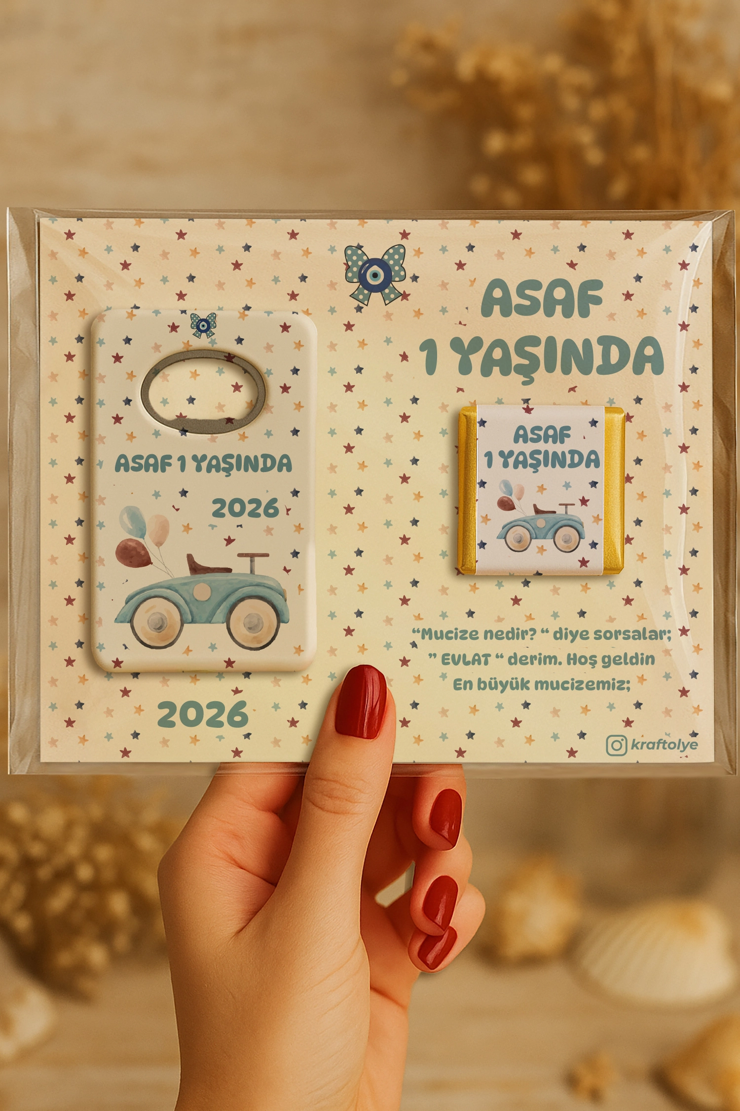 Araba Temalı Çikolatalı Dikdörtgen Açacak Magnet